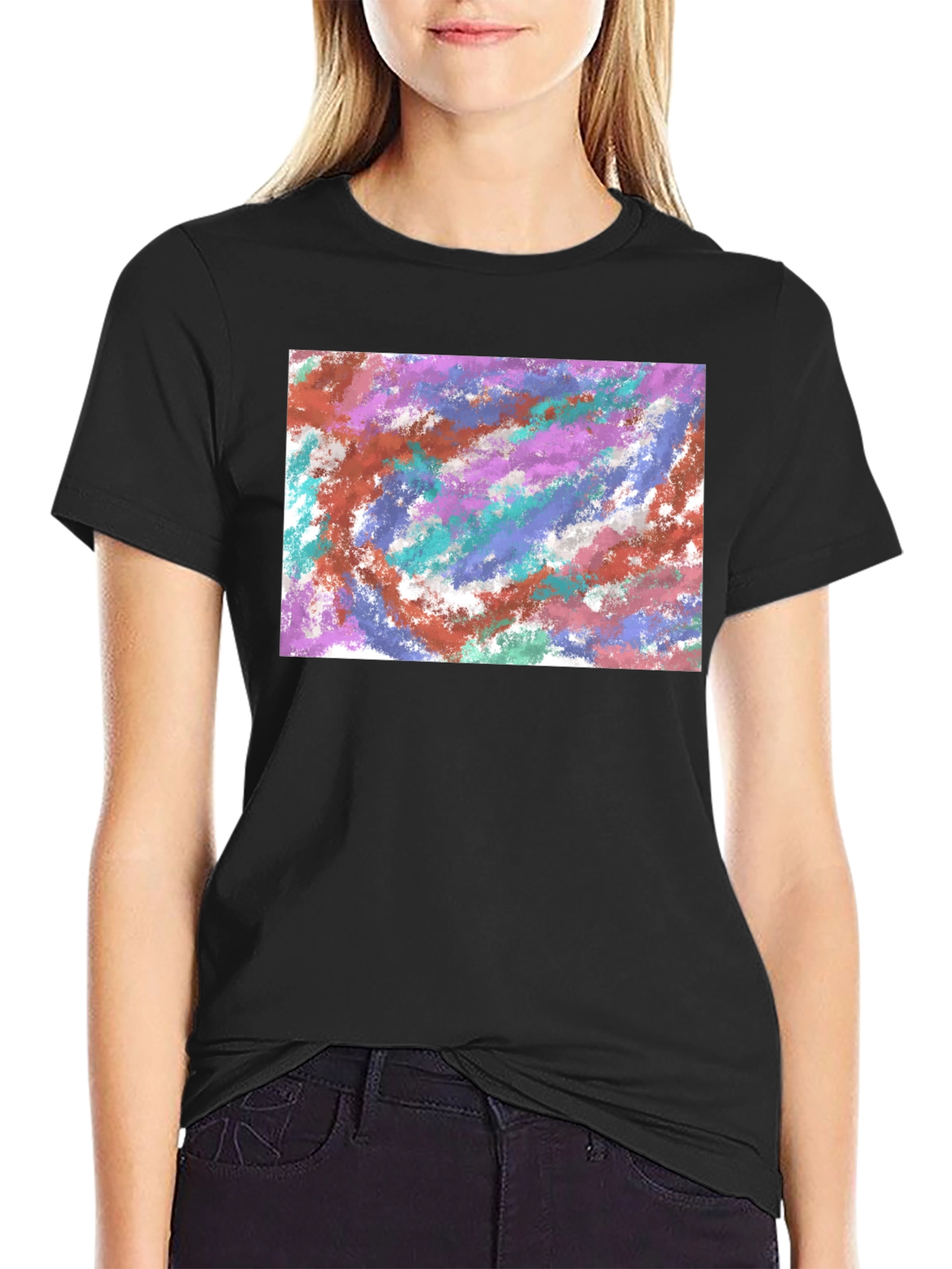 Abstract Paint Swirl Black T-Shirt