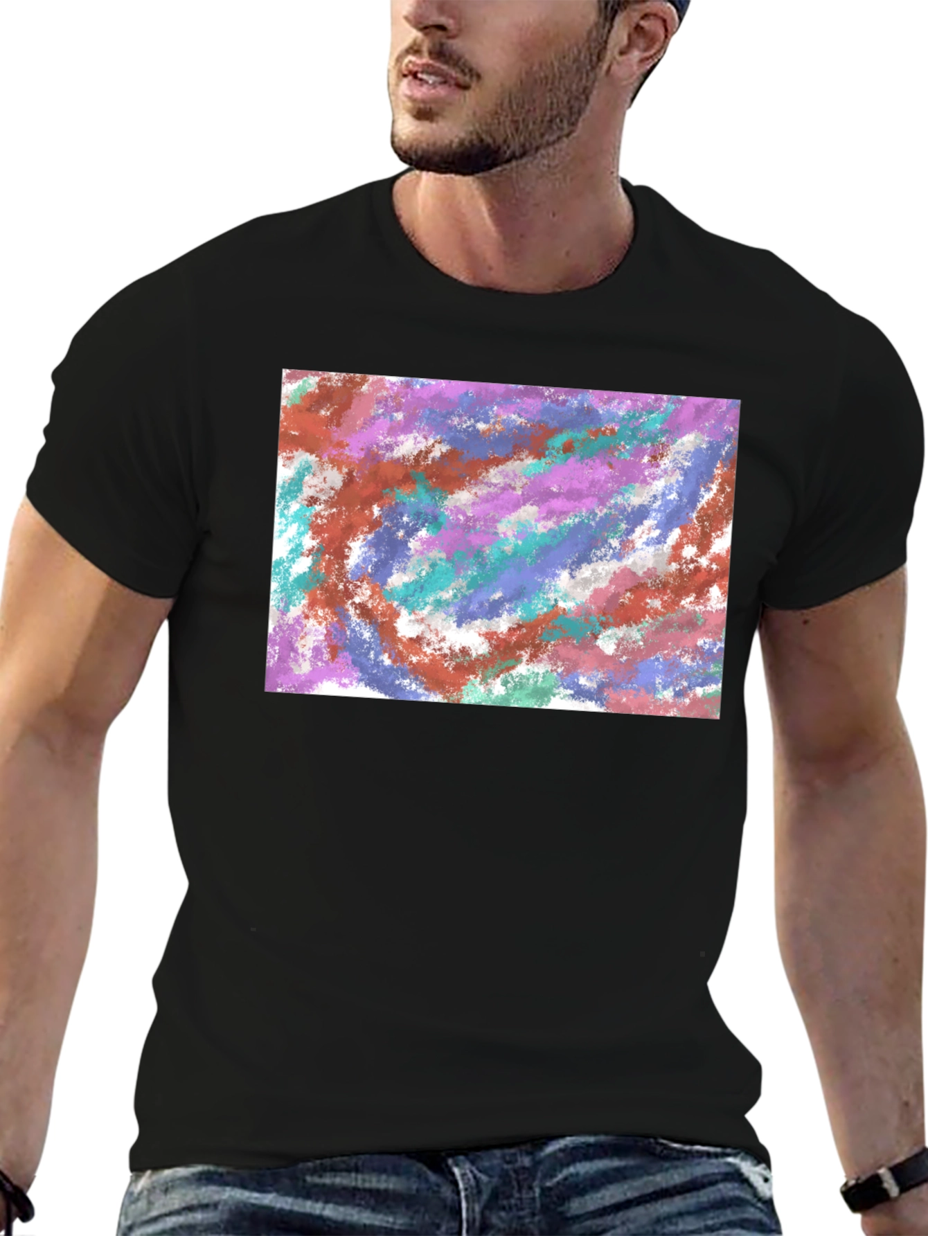 Abstract Paint Swirl Black T-Shirt