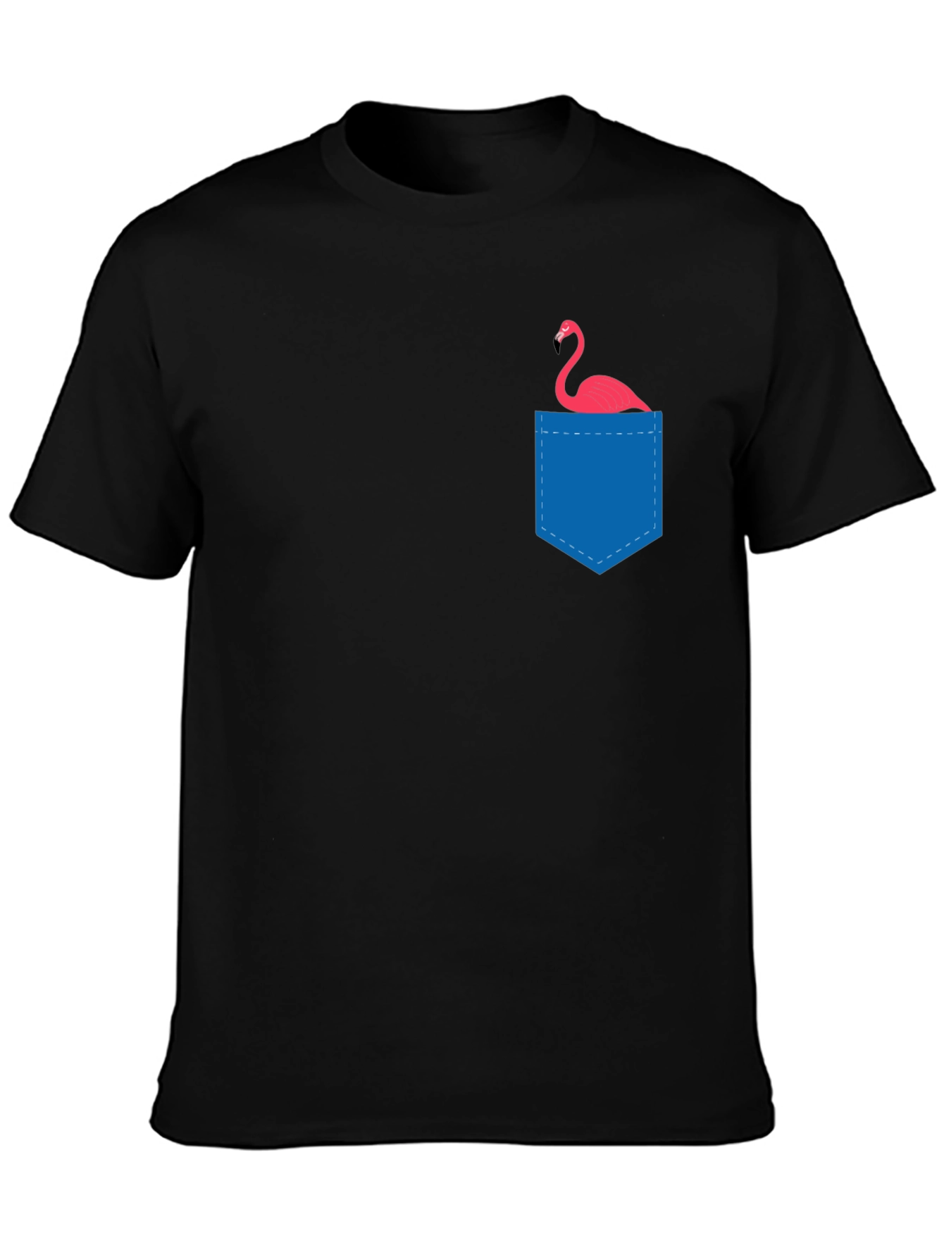 Mens Black T-Shirt with Flamingo Pocket