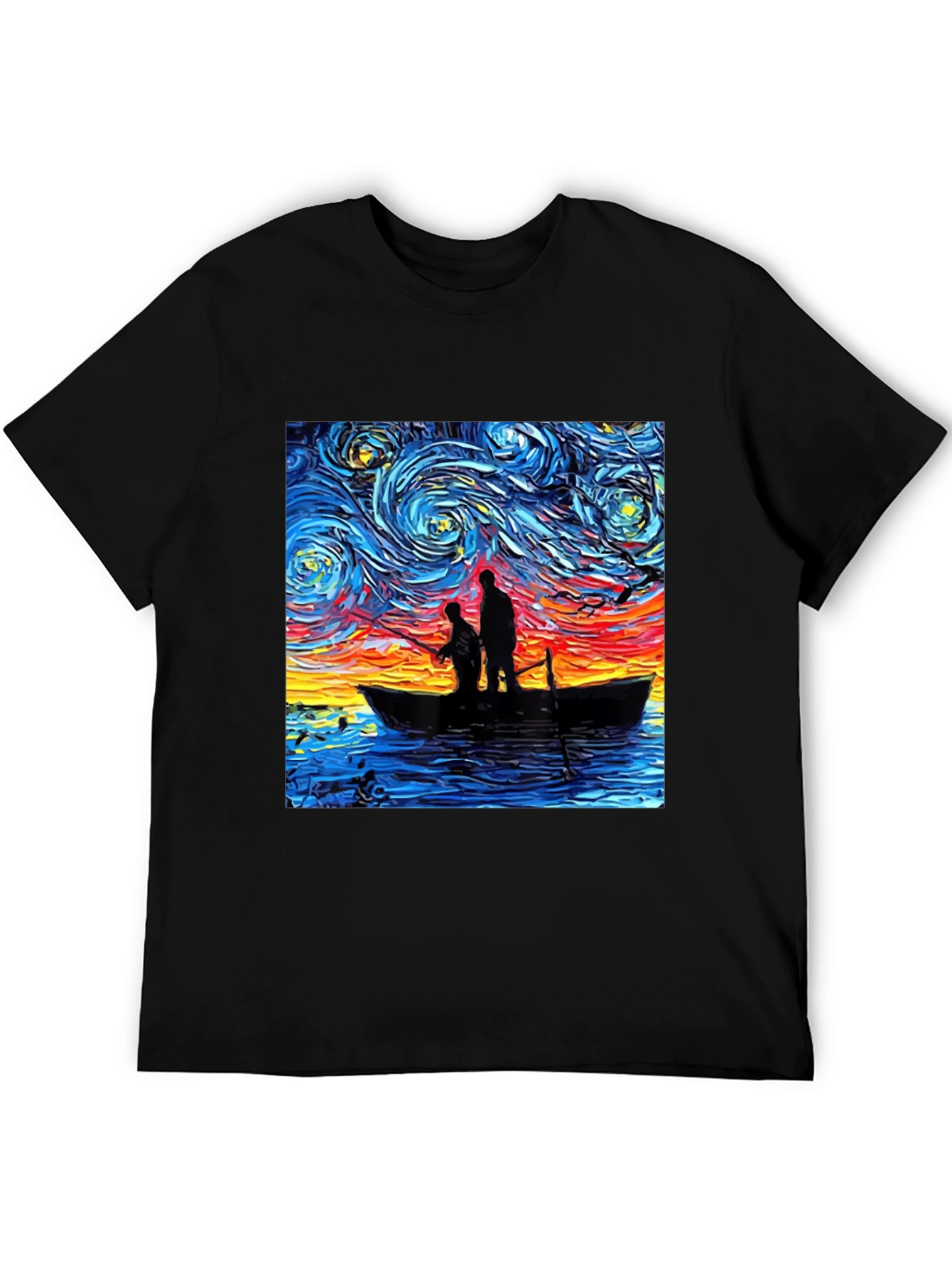 Starry Night Fishing Graphic Tee - Unique Art Shirt