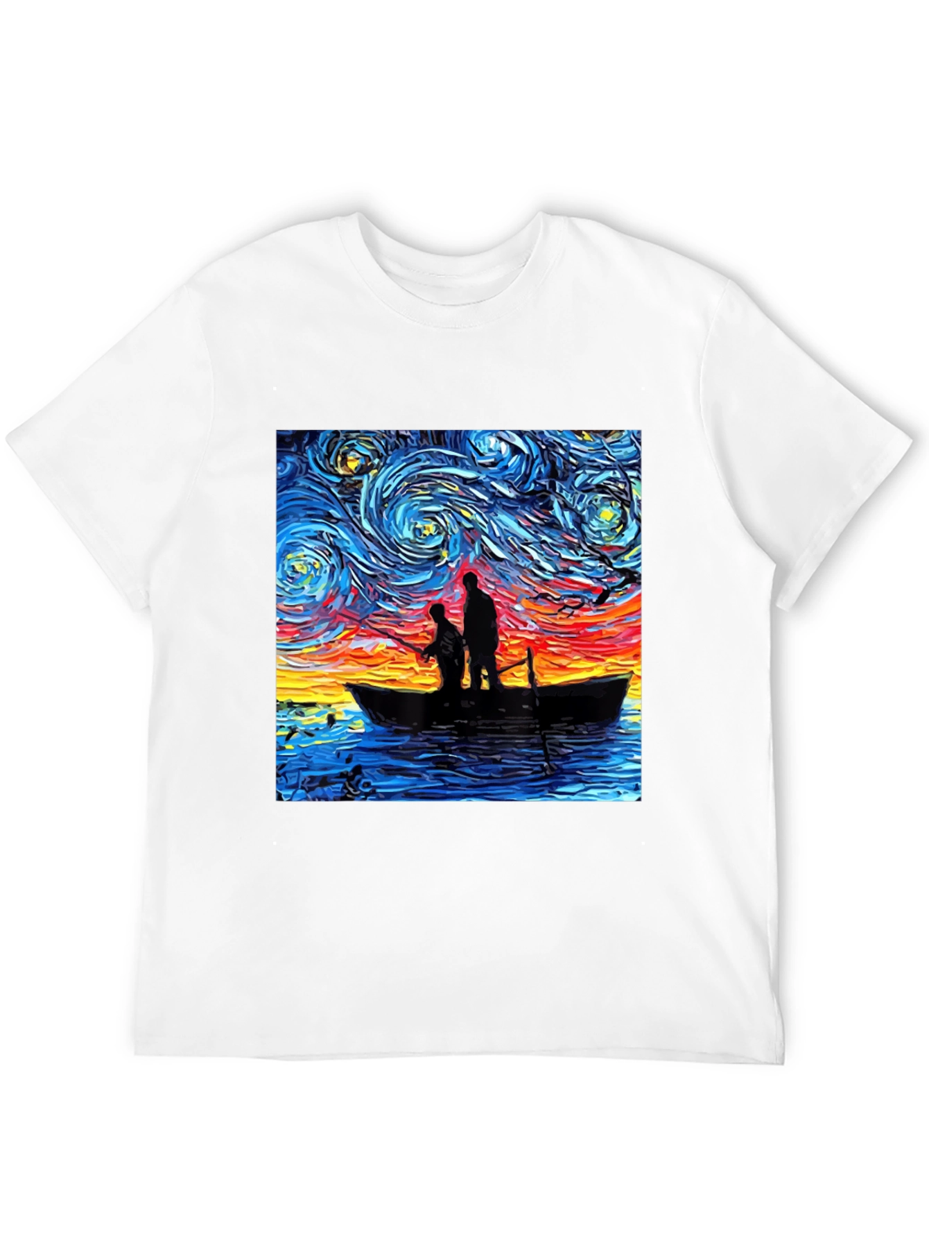 Starry Night Fishing Graphic Tee - Unique Art Shirt