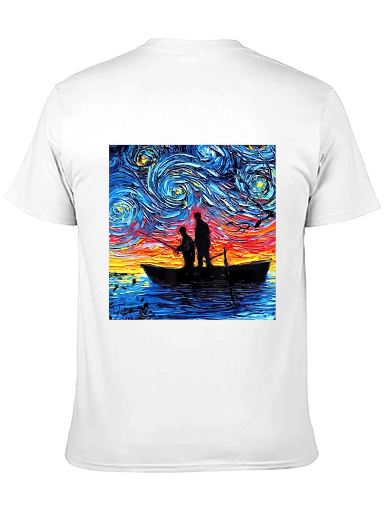 Starry Night Fishing Graphic Tee - Unique Art Shirt