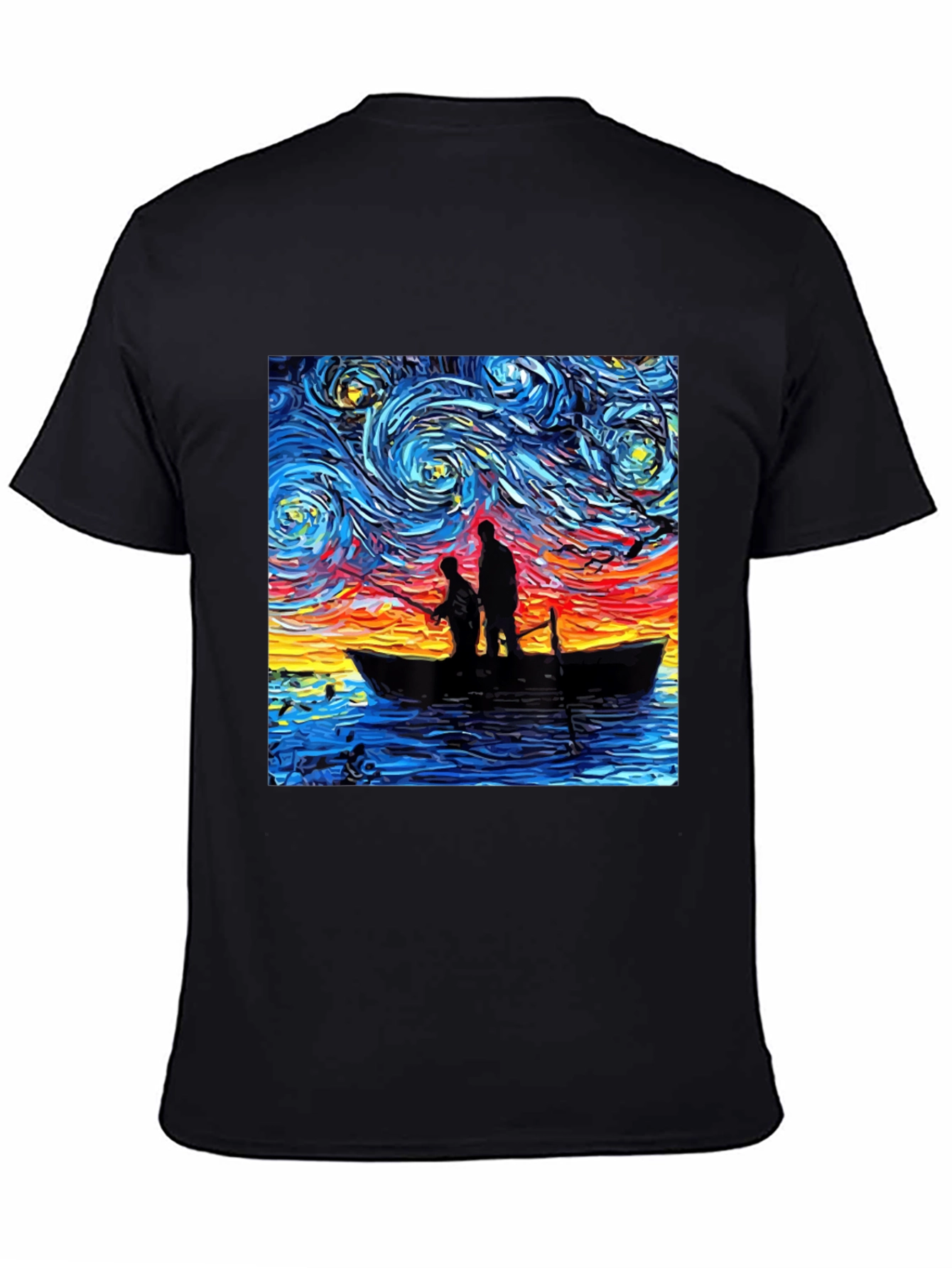 Starry Night Fishing Graphic Tee - Unique Art Shirt