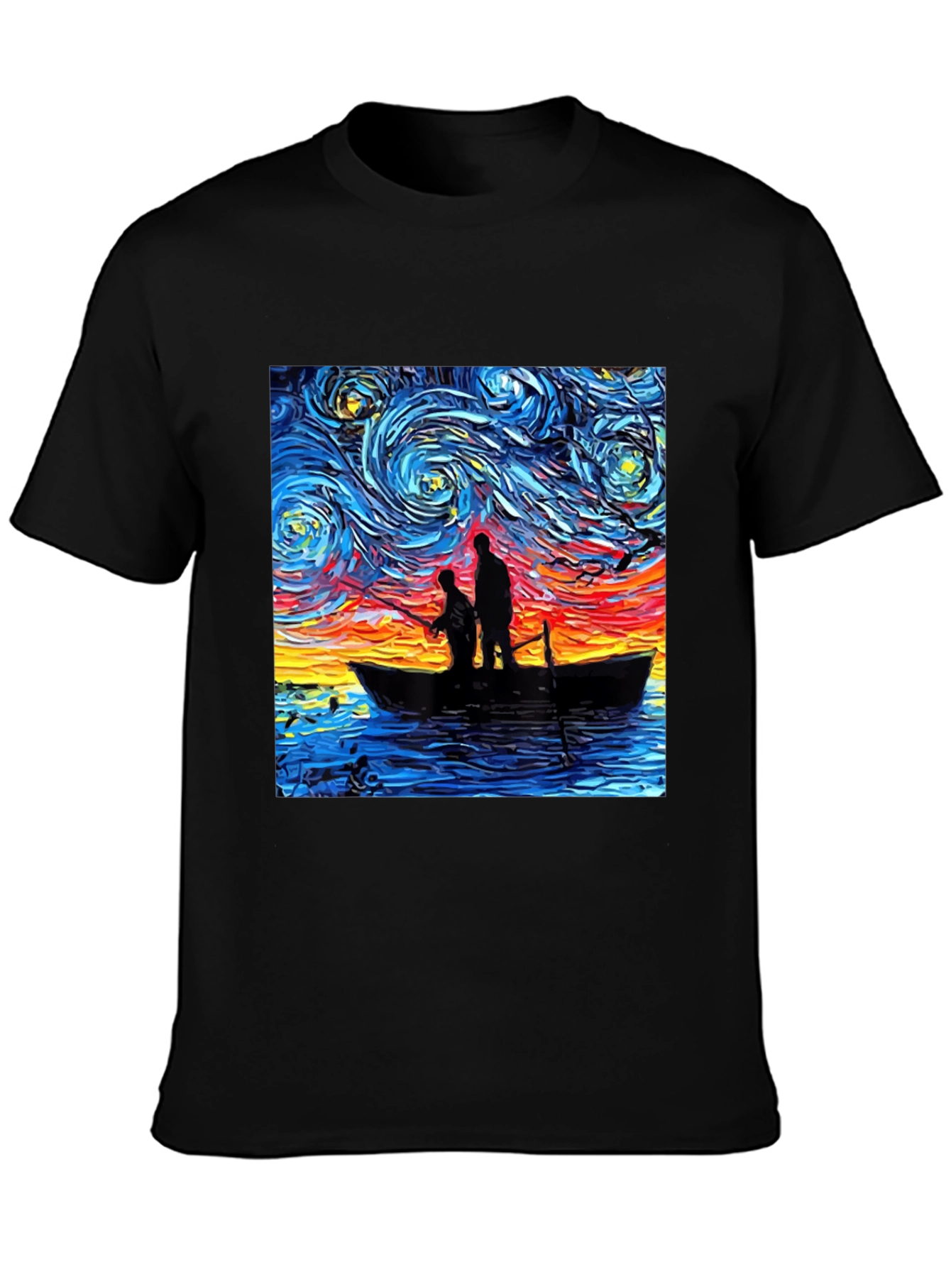 Starry Night Fishing Graphic Tee - Unique Art Shirt