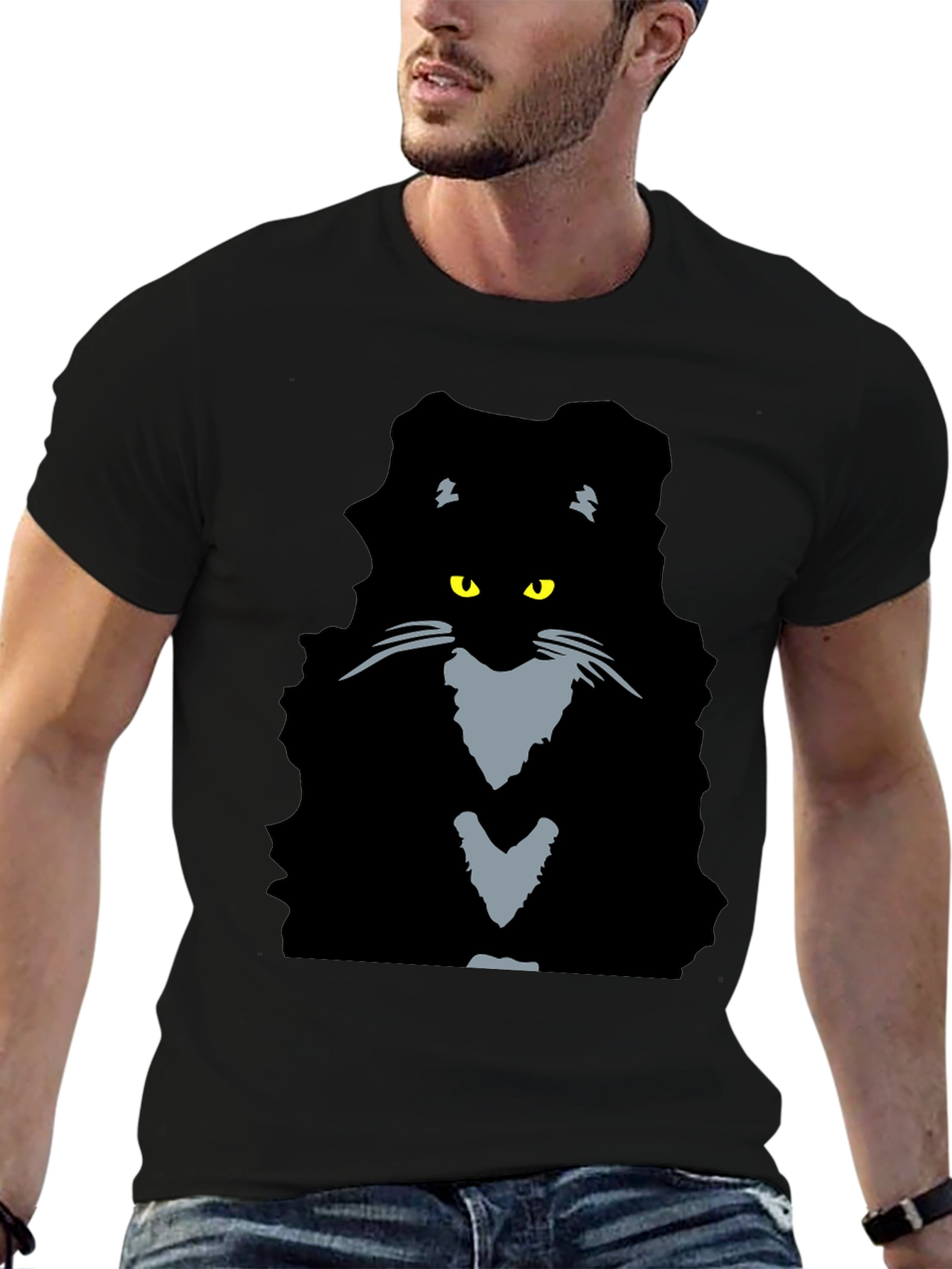 Black Cat Graphic Tee - Mens Casual T-Shirt