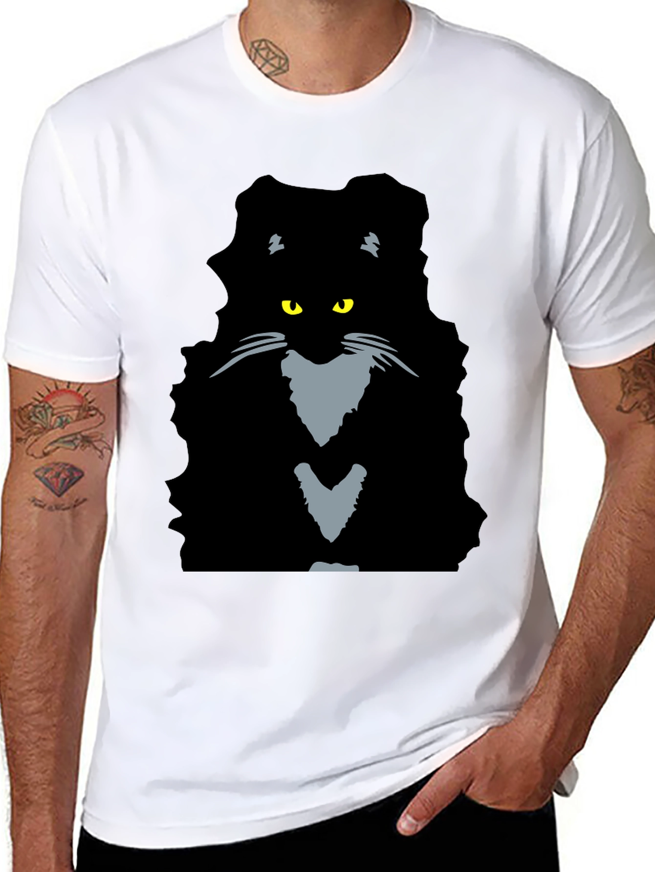 Black Cat Graphic Tee - Mens Casual T-Shirt