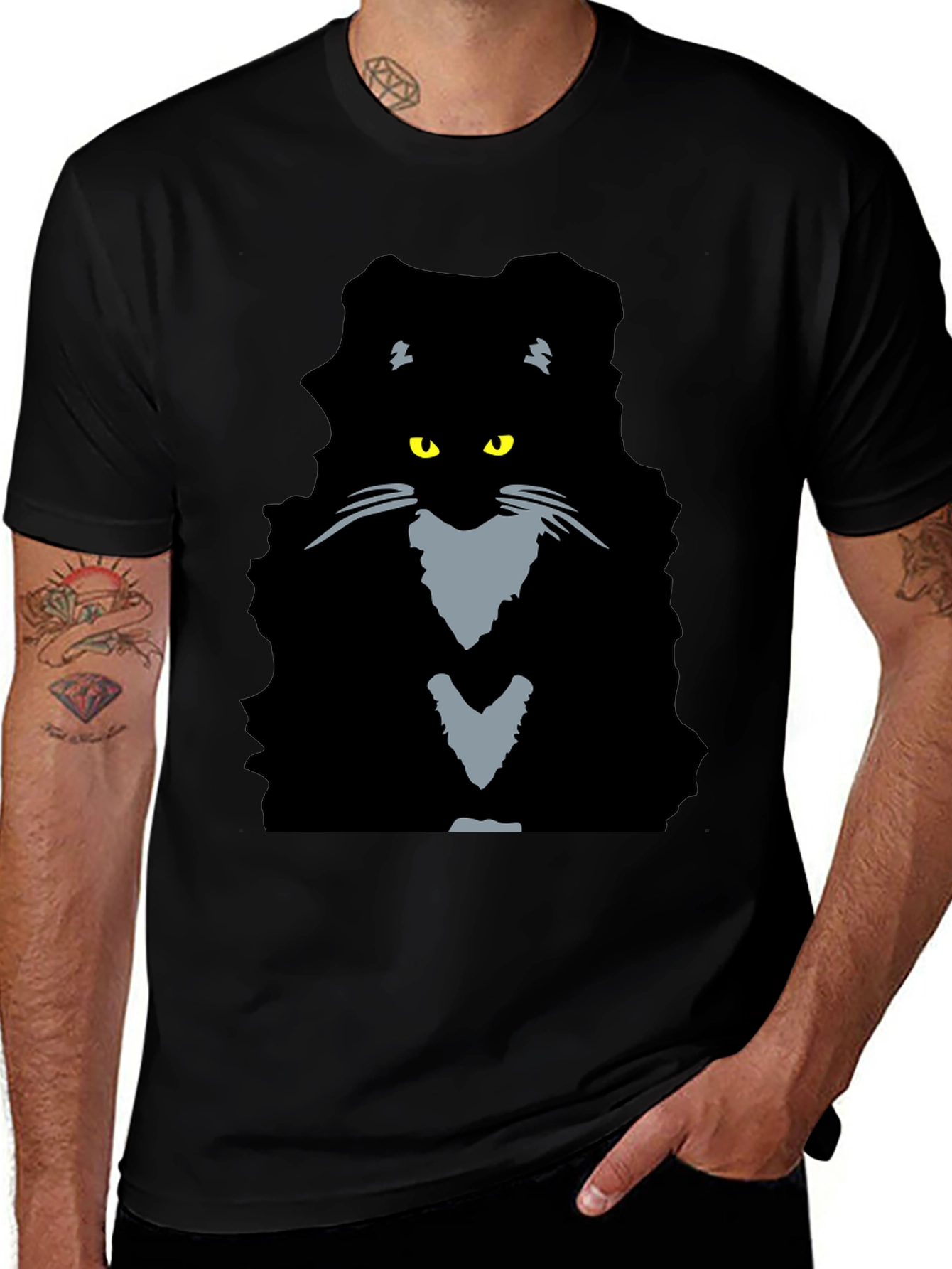 Black Cat Graphic Tee - Mens Casual T-Shirt