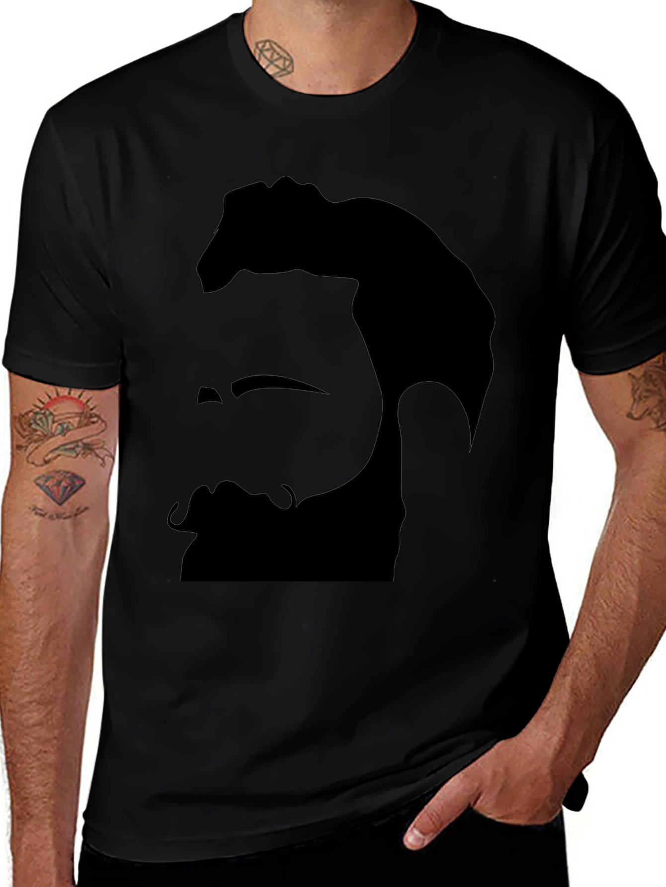 Bearded Man Graphic Tee - Black Cotton Blend