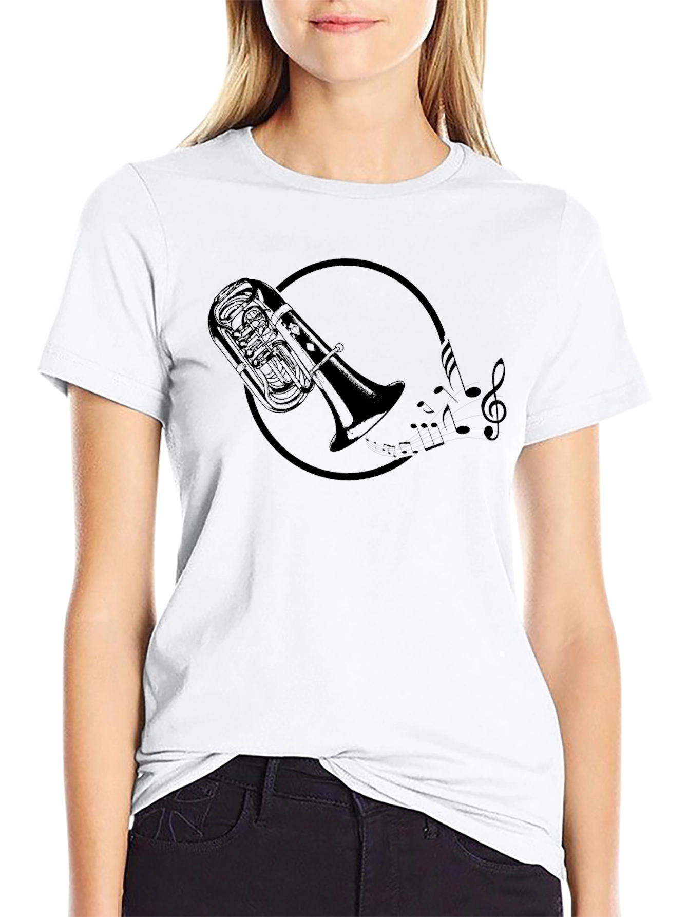 Tuba Music Notes Graphic Black T-Shirt