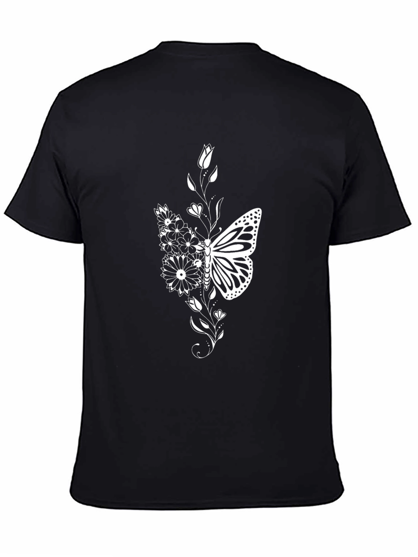 Butterfly Floral Graphic Tee - Black Cotton Blend