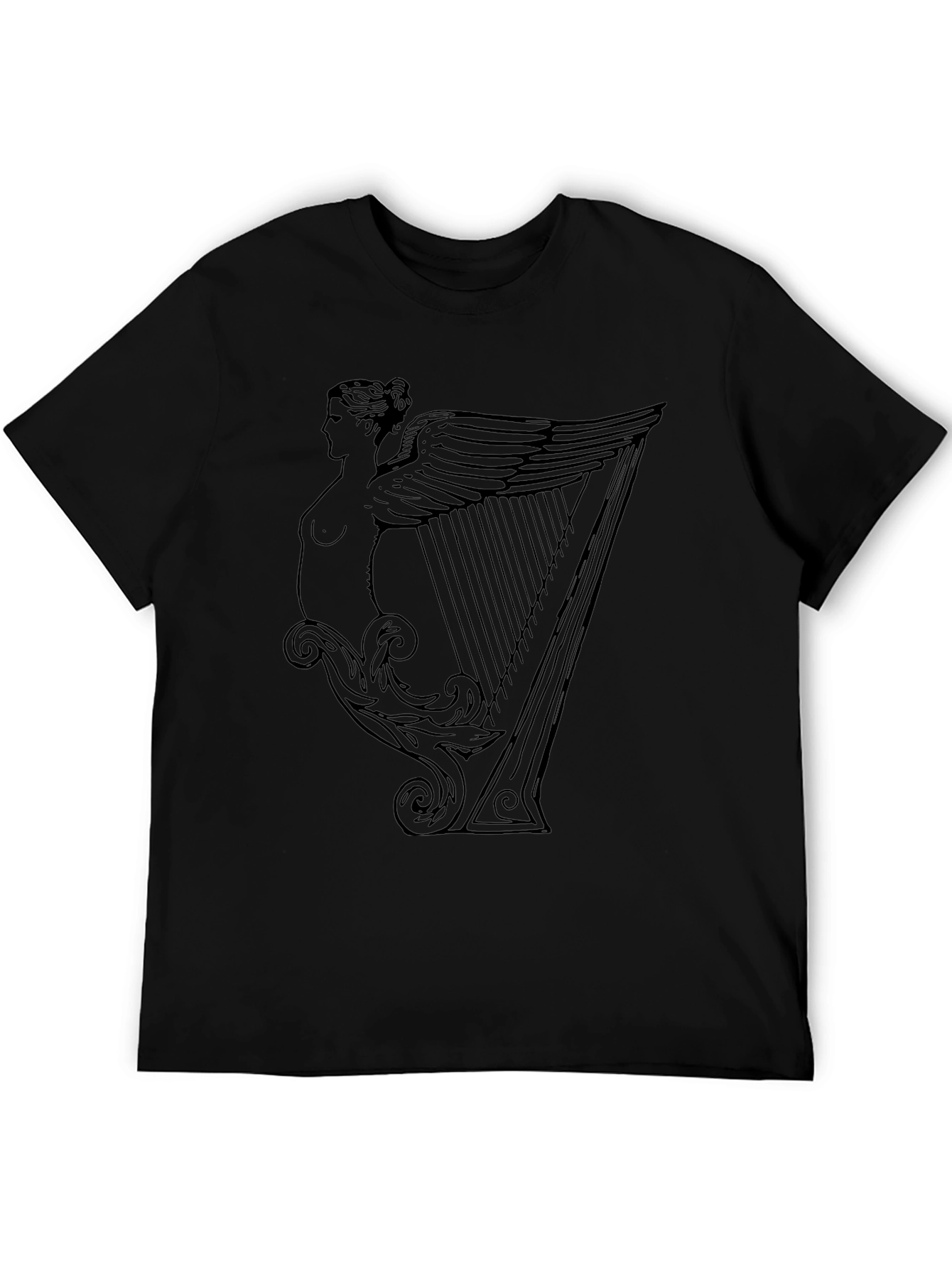 Unique Harp Graphic Black T-Shirt