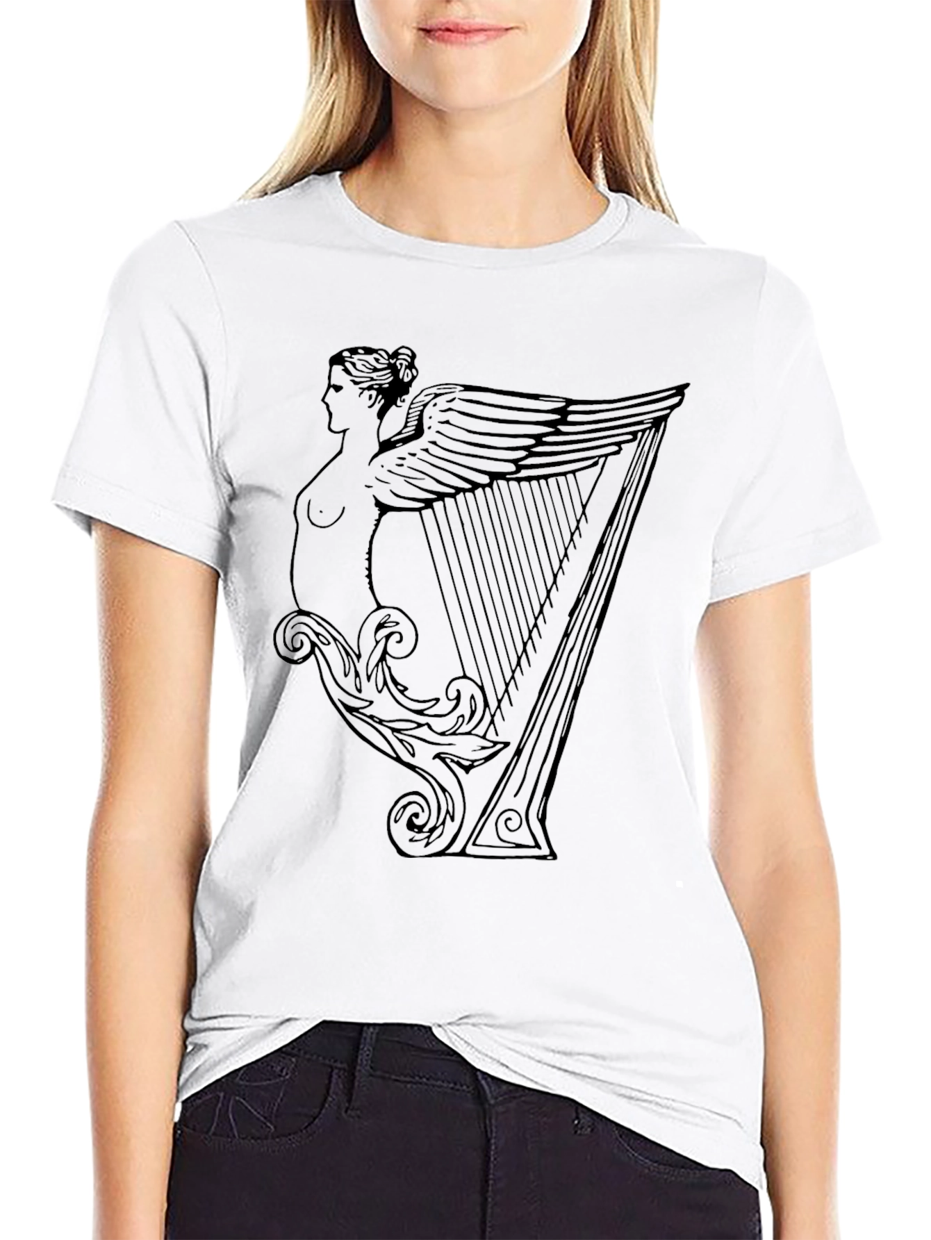 Unique Harp Graphic Black T-Shirt