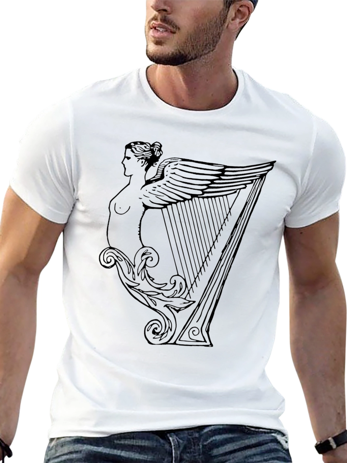 Unique Harp Graphic Black T-Shirt