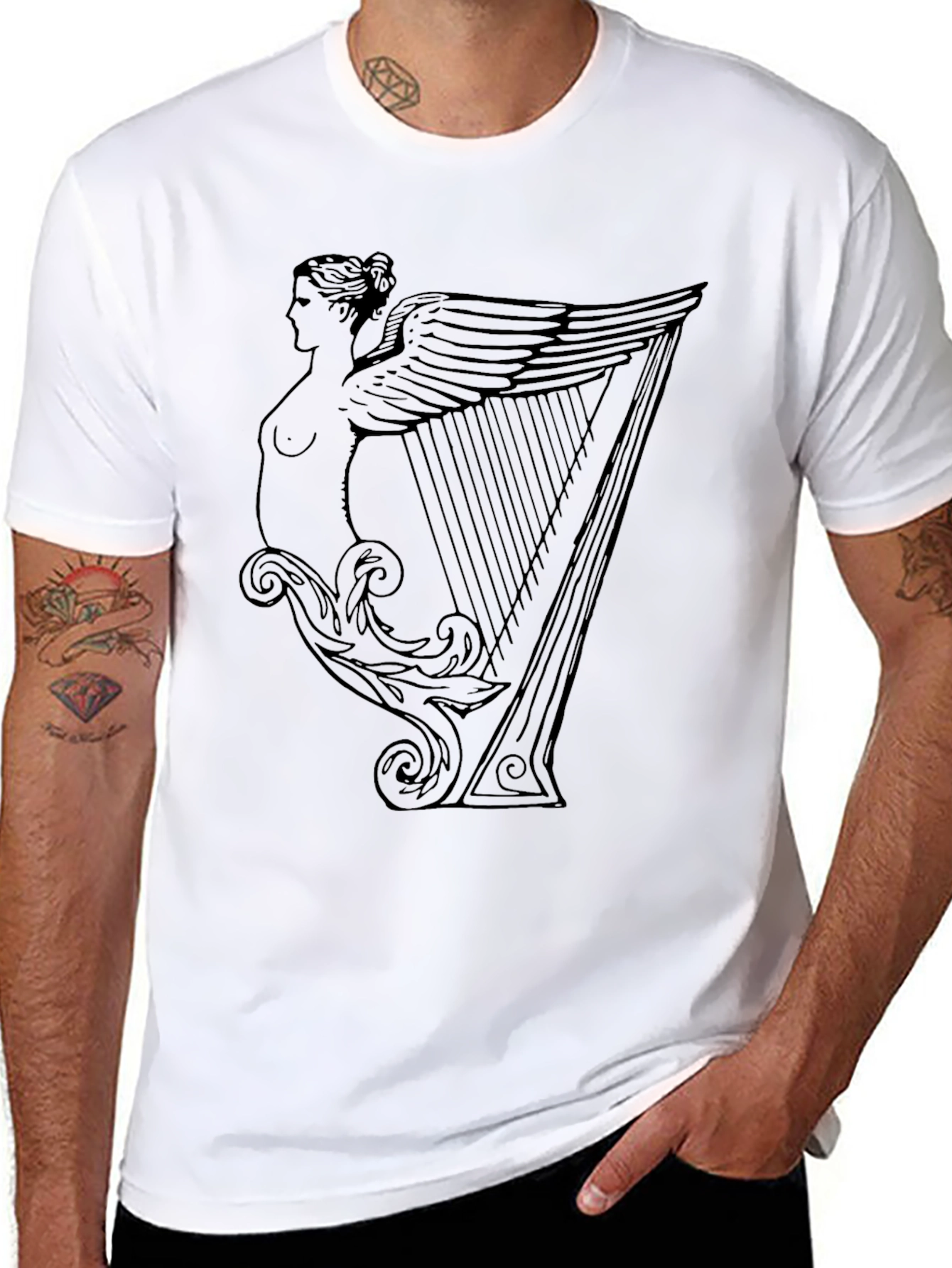 Unique Harp Graphic Black T-Shirt