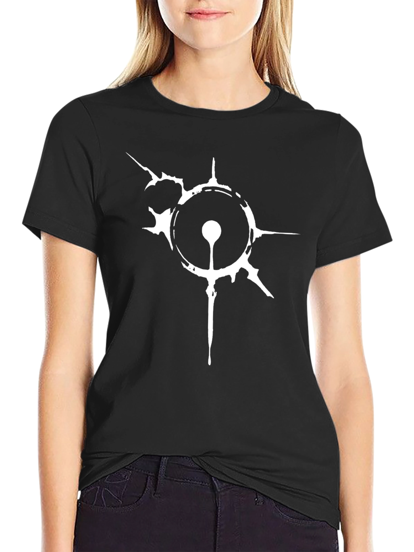 Abstract White Graphic Print Black T-Shirt
