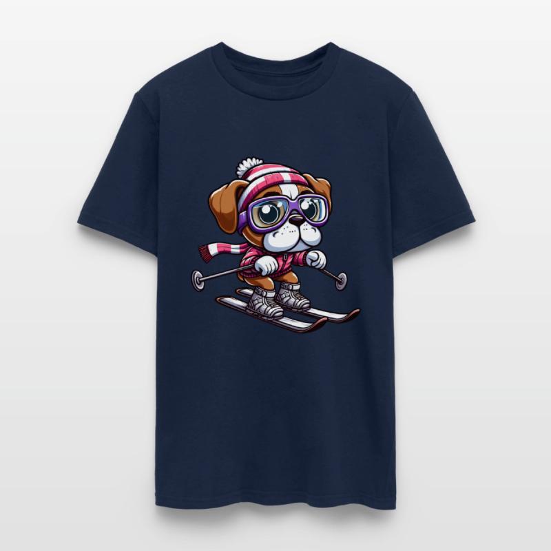 Boxer Dog on Skis - Winter Vacation in Comic Style