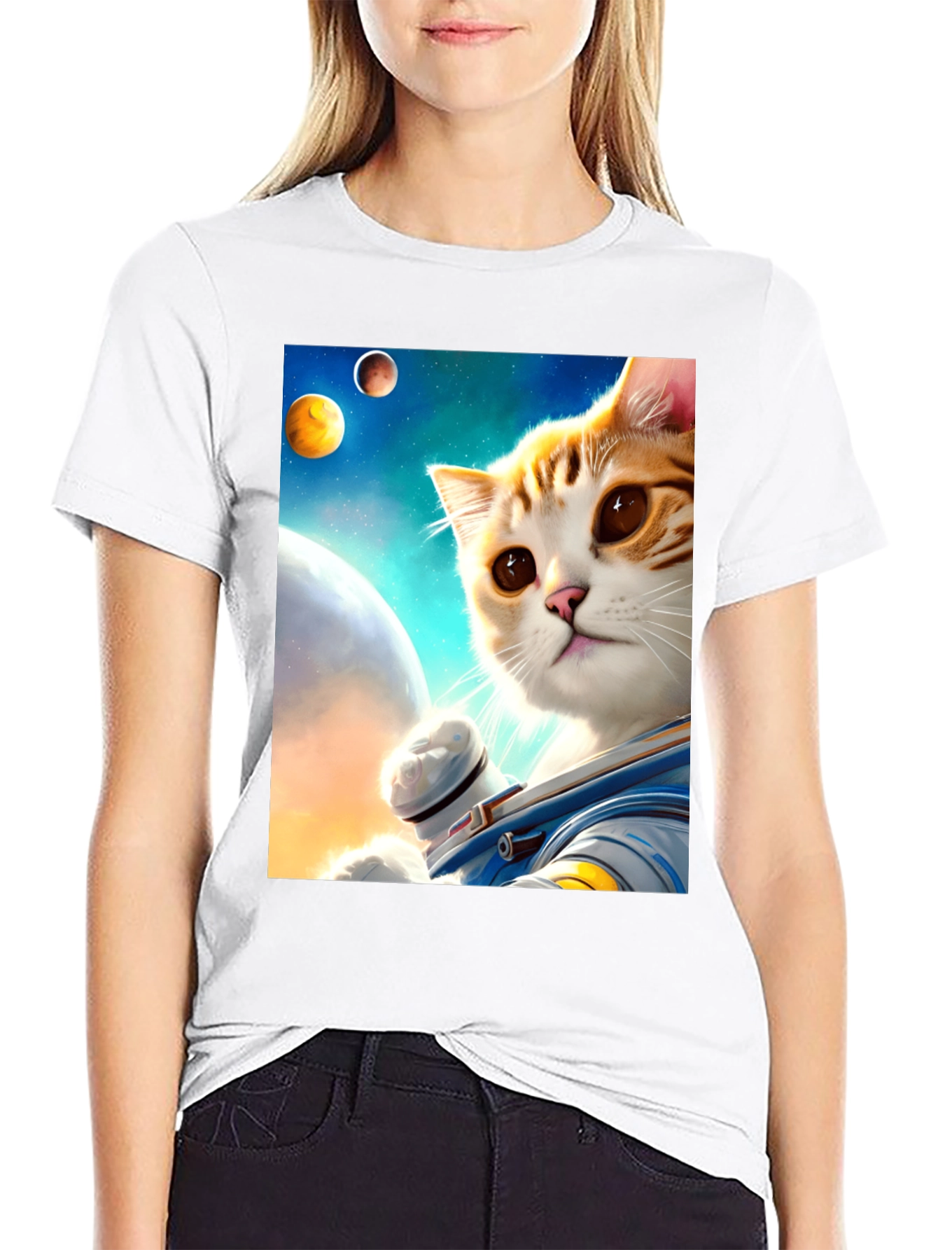 Astronaut Cat Graphic Tee - Space Adventure