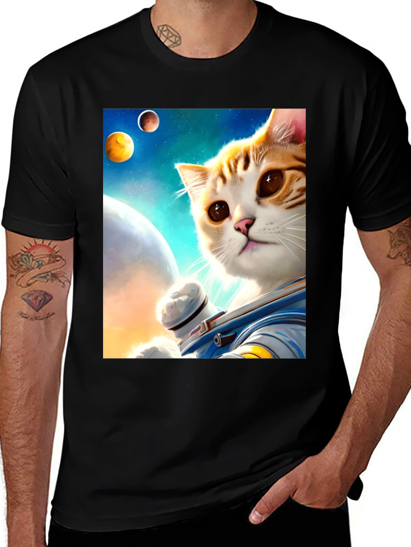Astronaut Cat Graphic Tee - Space Adventure