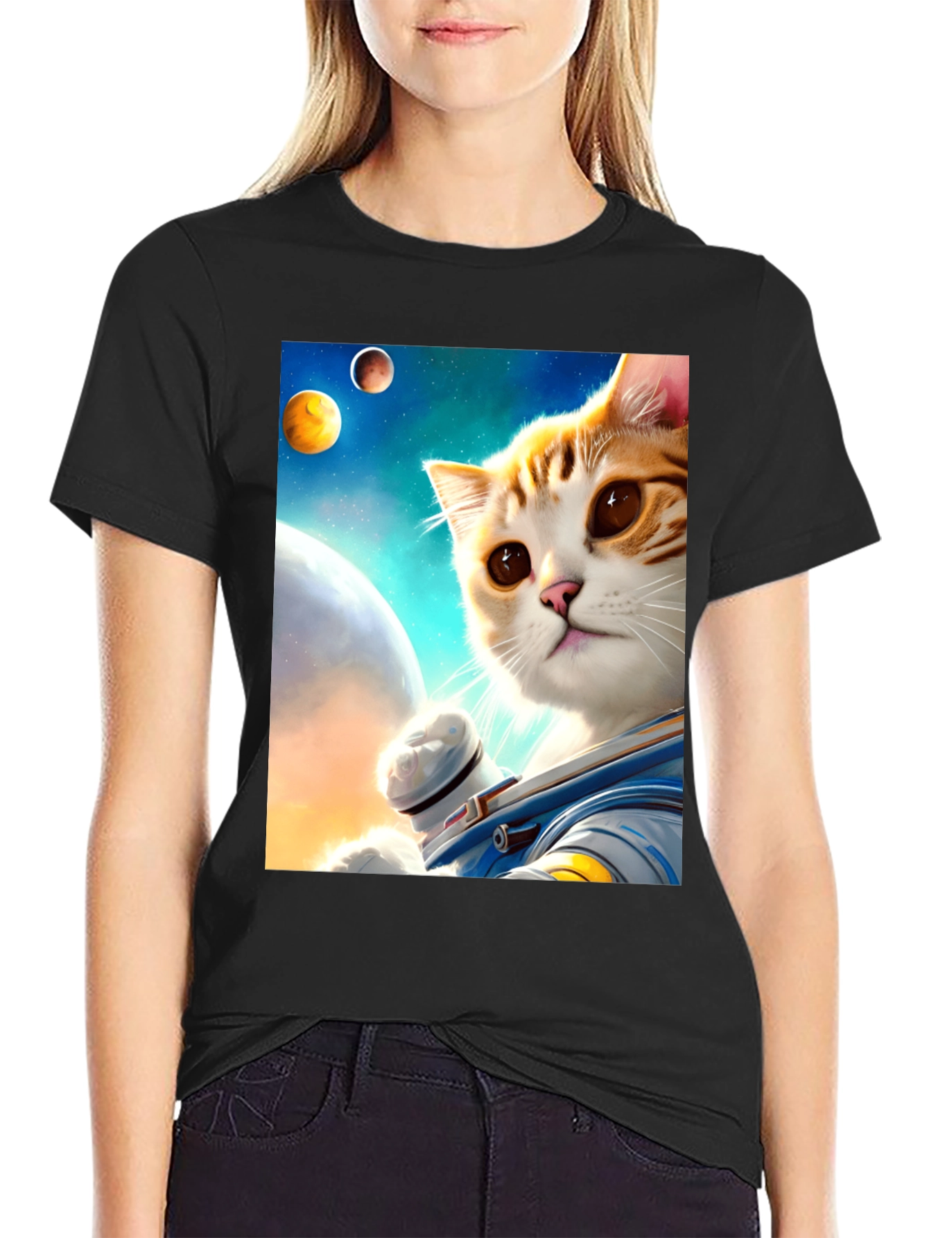 Astronaut Cat Graphic Tee - Space Adventure