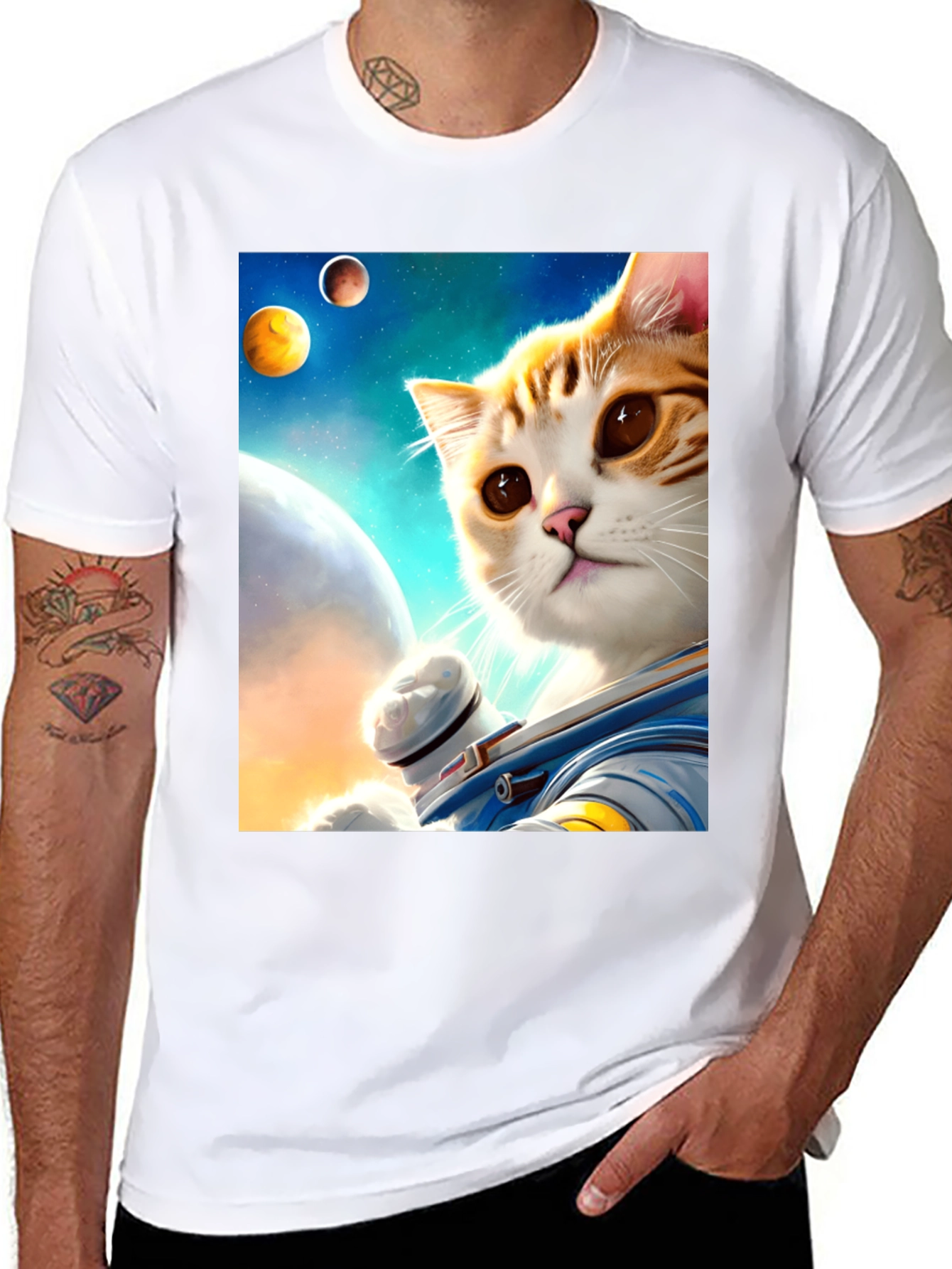 Astronaut Cat Graphic Tee - Space Adventure