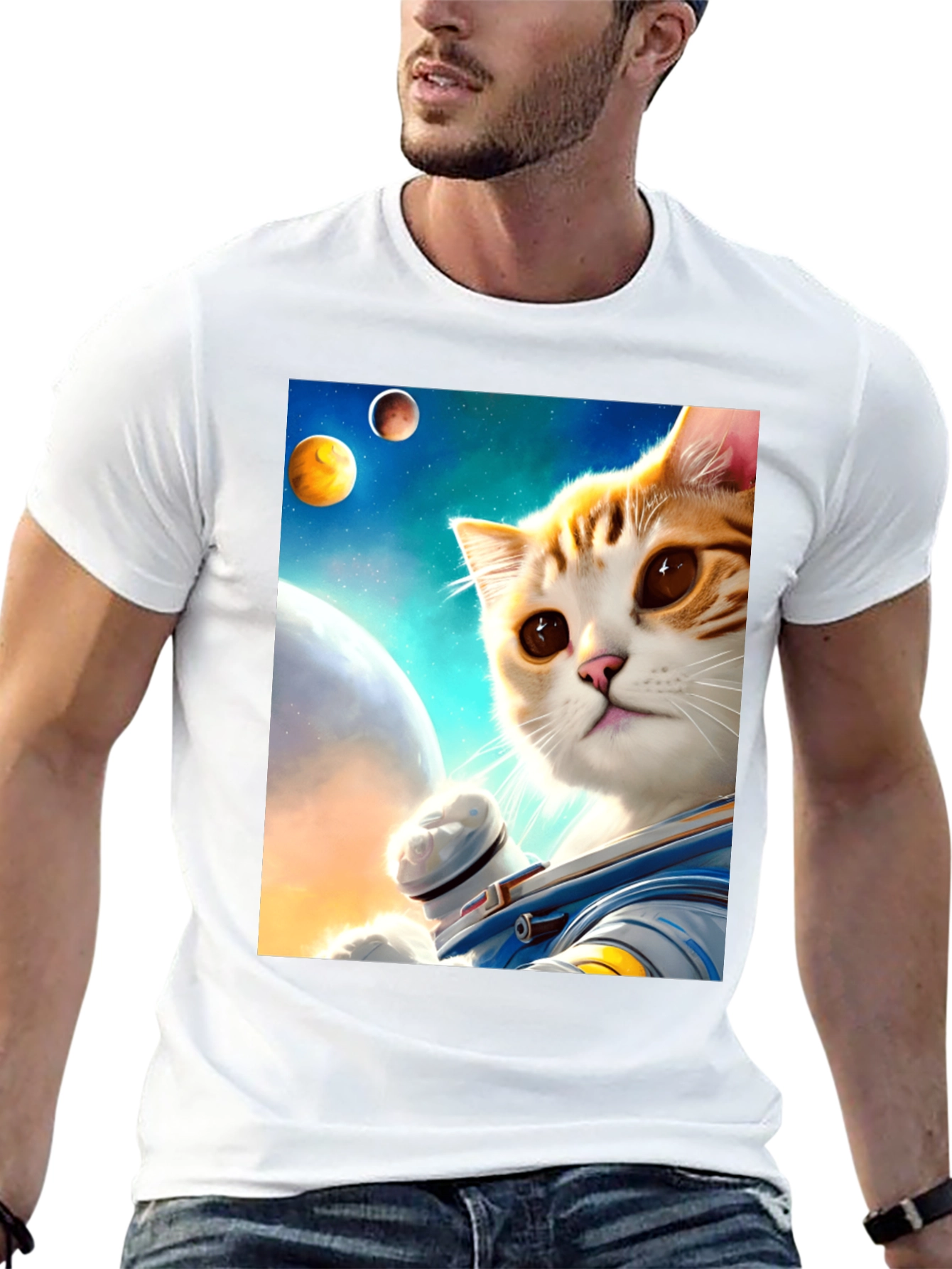 Astronaut Cat Graphic Tee - Space Adventure