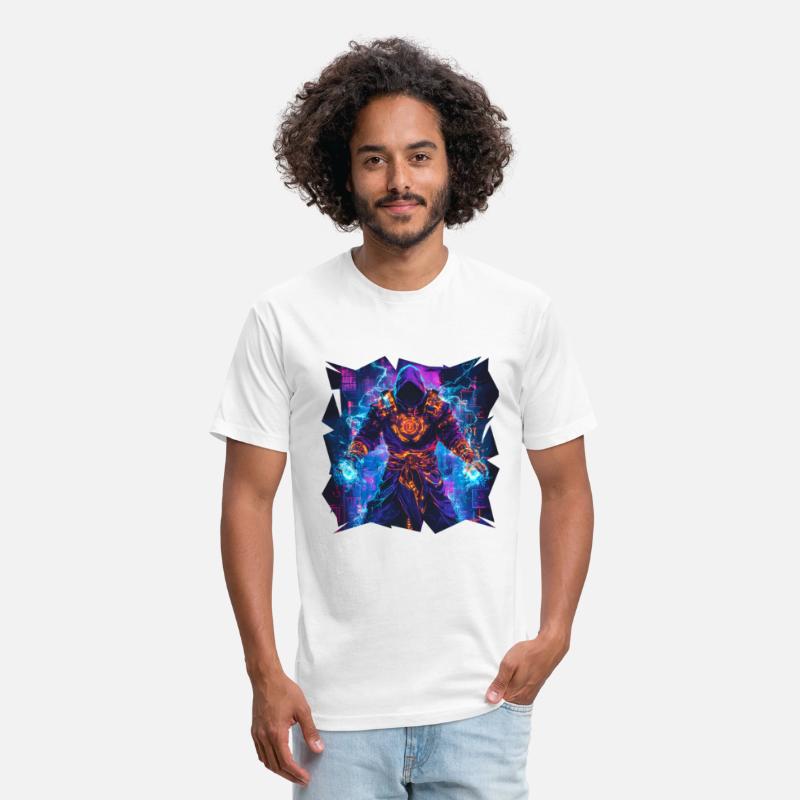 Bright Magician With Energy Aura In Neon Colors