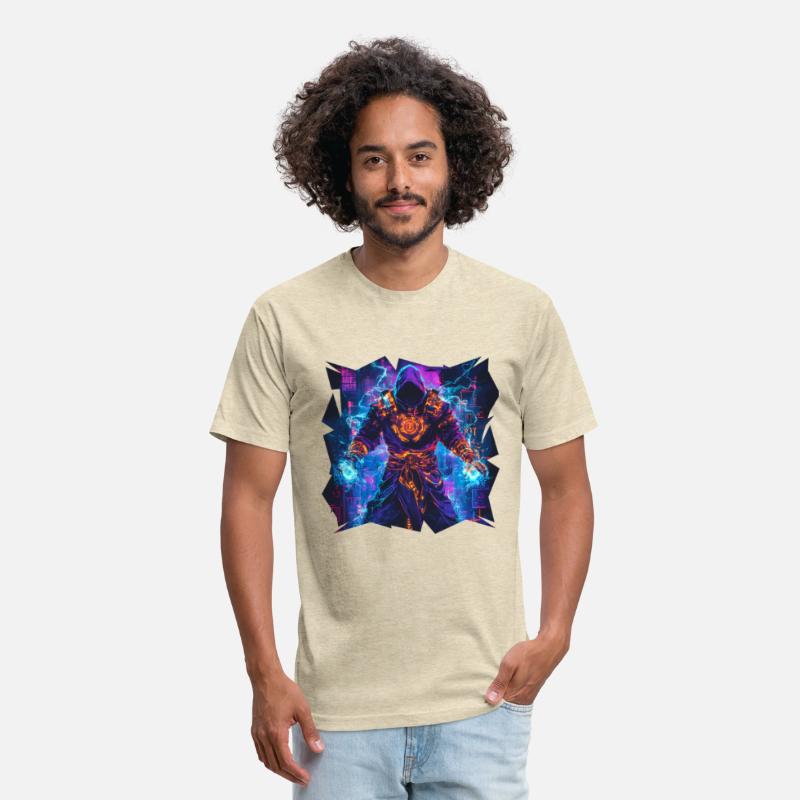 Bright Magician With Energy Aura In Neon Colors