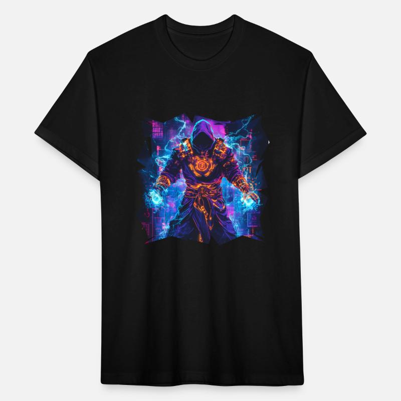 Bright Magician With Energy Aura In Neon Colors