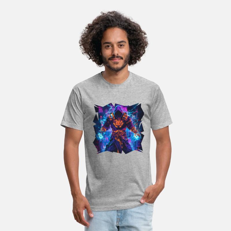 Bright Magician With Energy Aura In Neon Colors