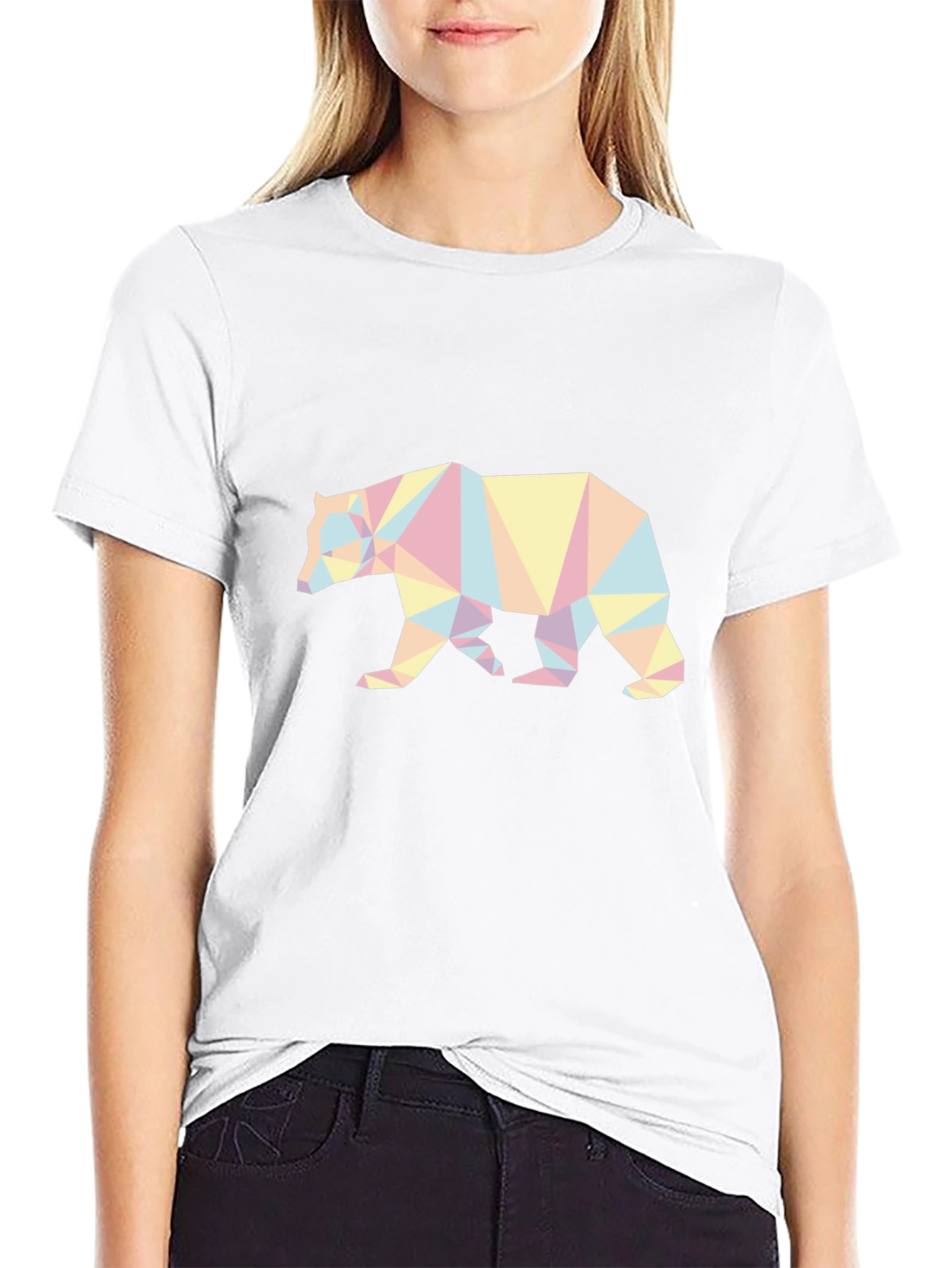 Geometric Bear Graphic Tee - Black