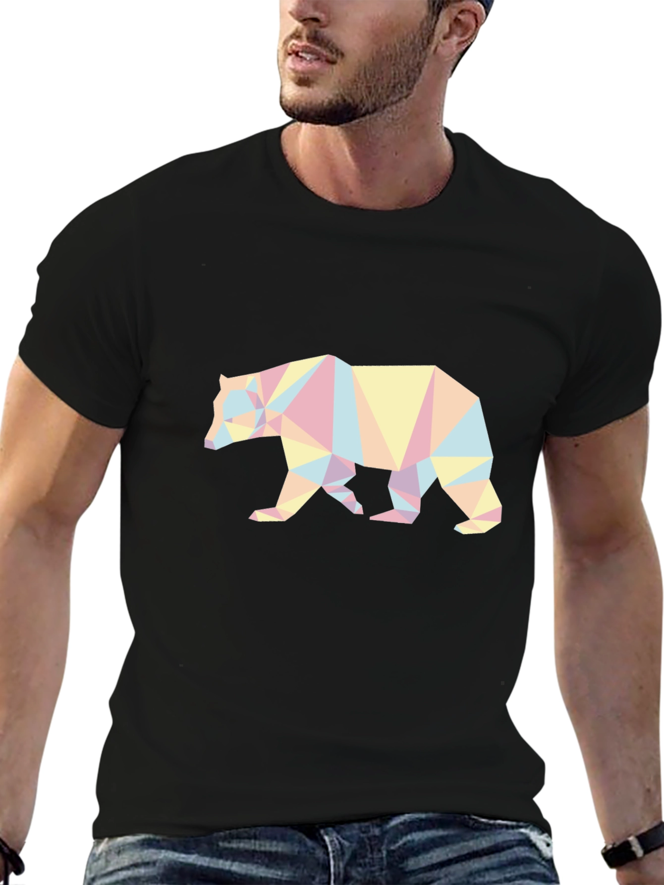 Geometric Bear Graphic Tee - Black
