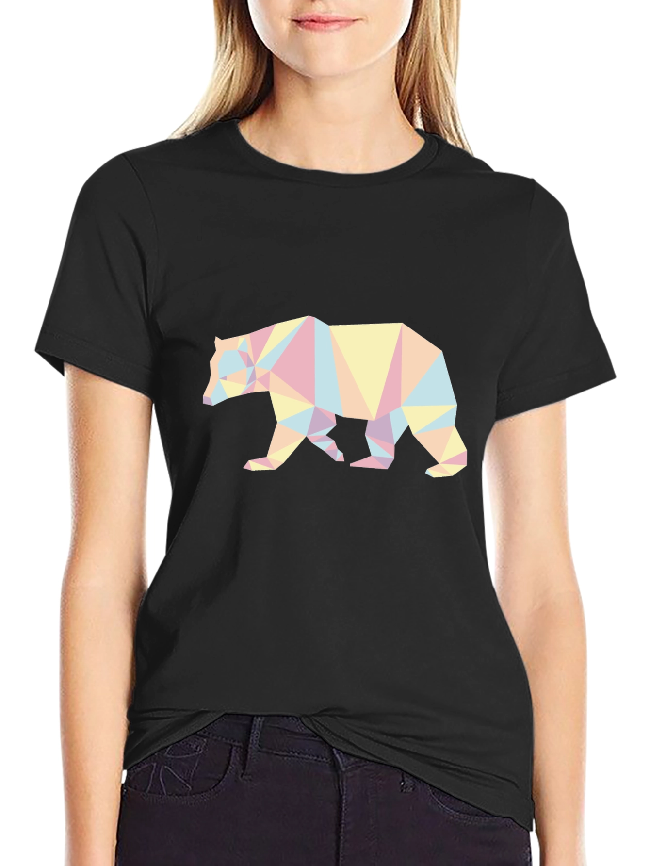 Geometric Bear Graphic Tee - Black