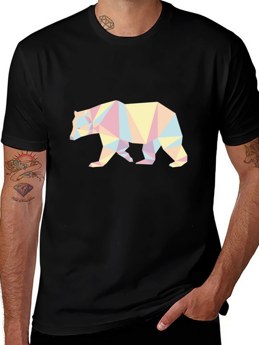Geometric Bear Graphic Tee - Black