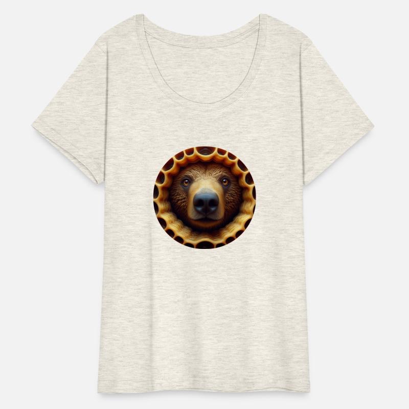 Brown bear looking through honey comb