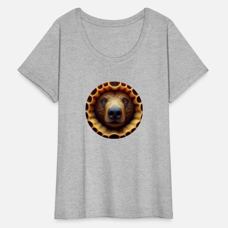 Brown bear looking through honey comb