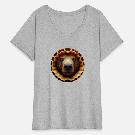 Brown bear looking through honey comb