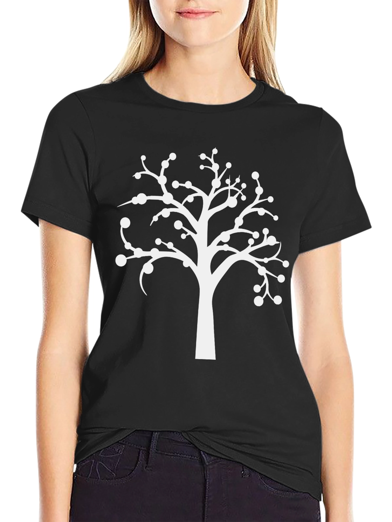 Modern Tree Graphic Tee - Casual Black T-Shirt