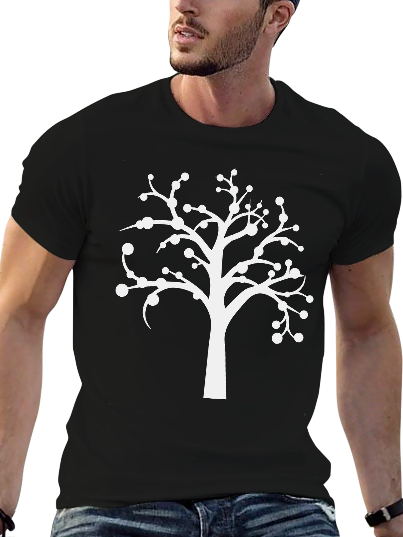 Modern Tree Graphic Tee - Casual Black T-Shirt