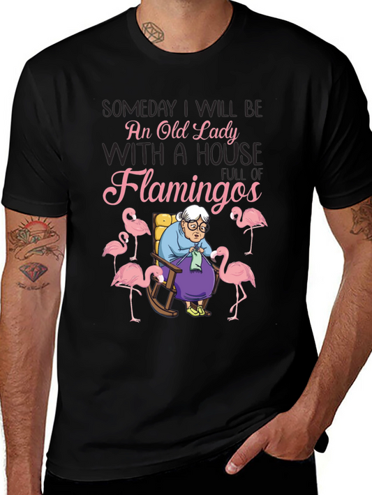 Funny Old Lady Flamingo T-Shirt