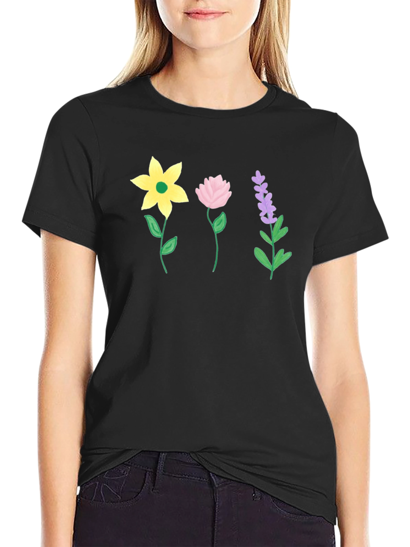 Floral Print Black T-Shirt - Stylish Casual Wear