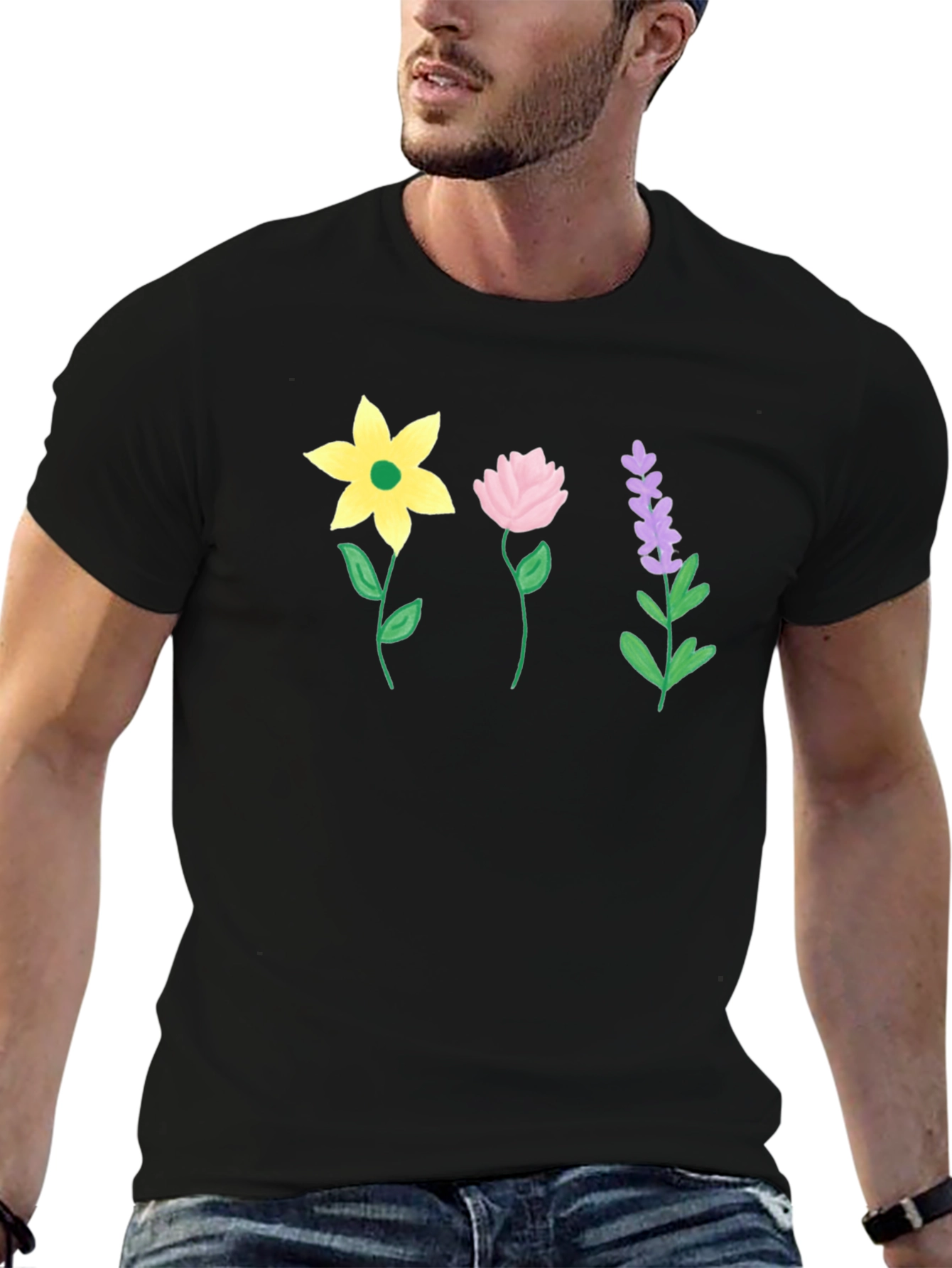 Floral Print Black T-Shirt - Stylish Casual Wear