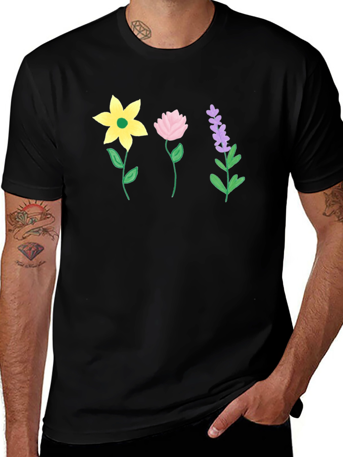 Floral Print Black T-Shirt - Stylish Casual Wear
