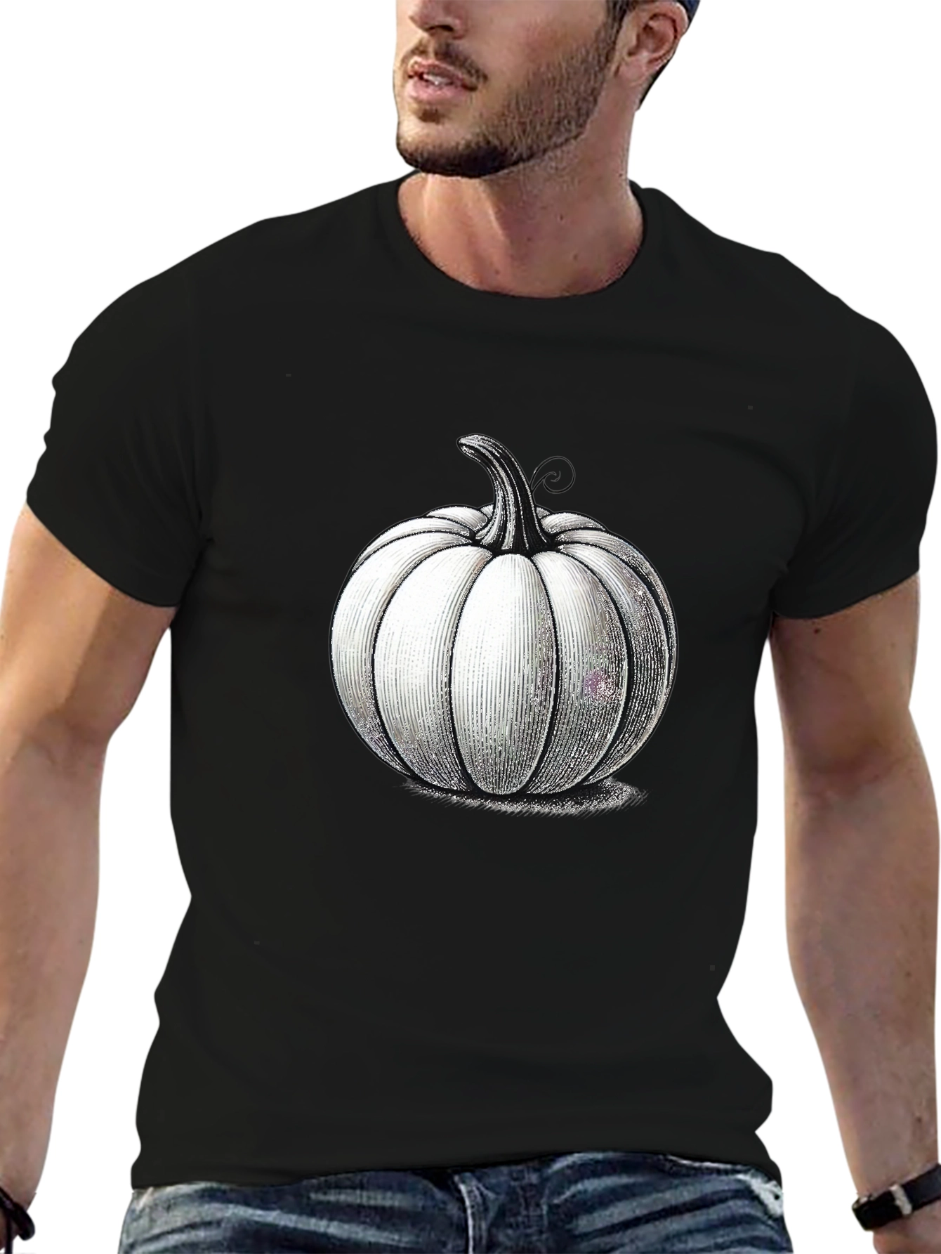 White Pumpkin Graphic Black Tee