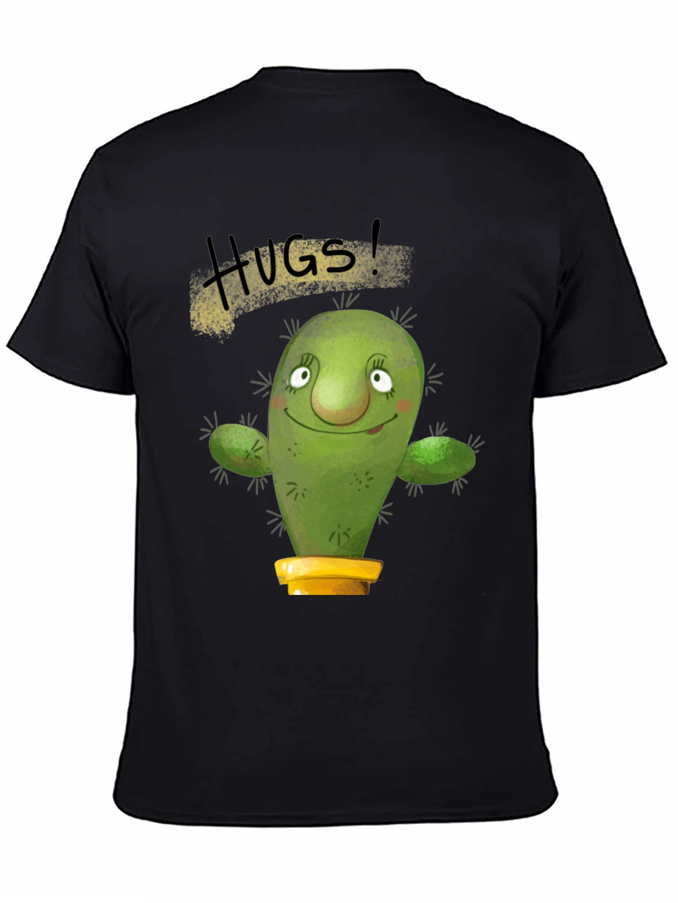 Hugs Cactus Black T-Shirt Novelty Graphic Tee