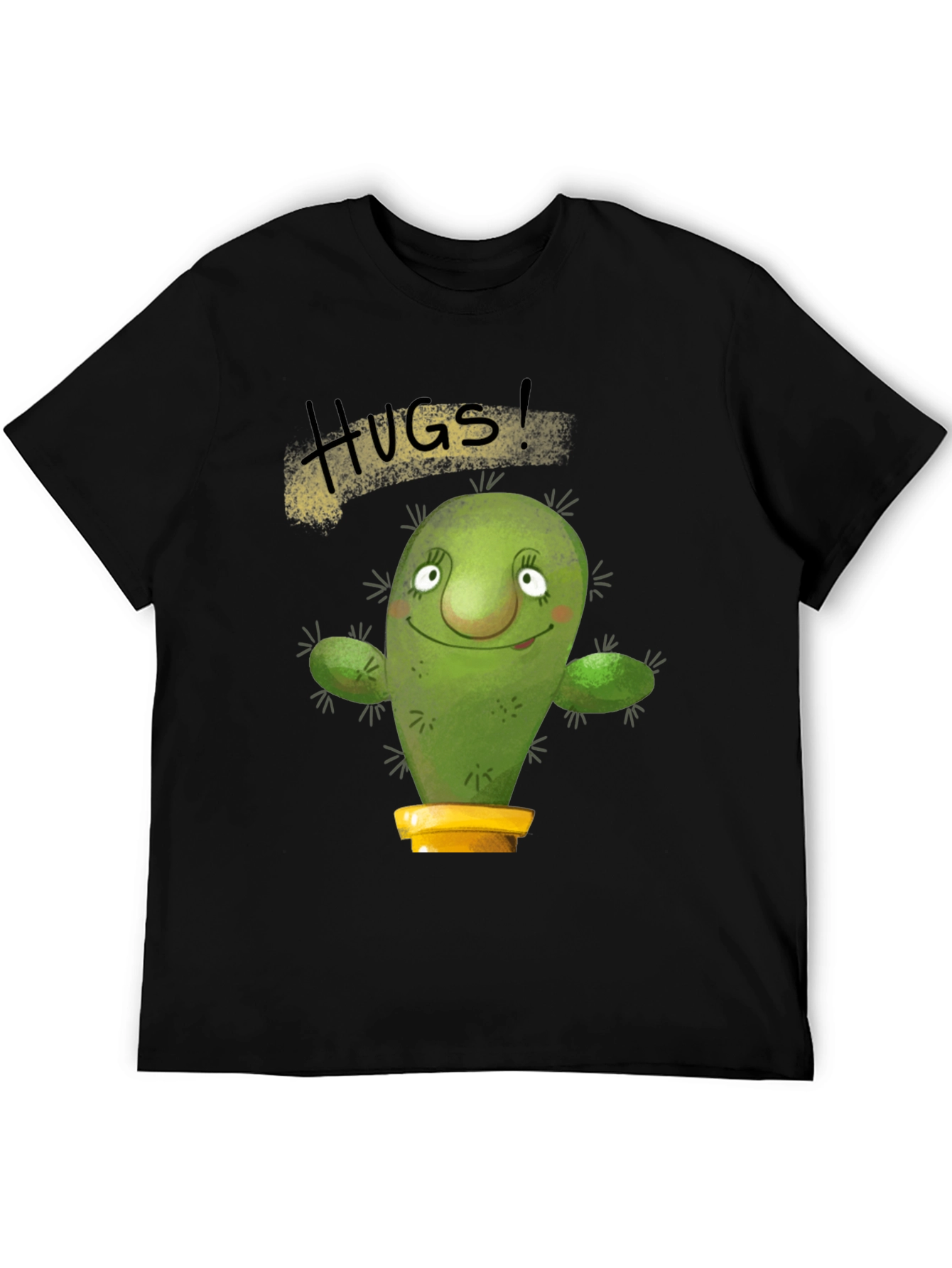 Hugs Cactus Black T-Shirt Novelty Graphic Tee