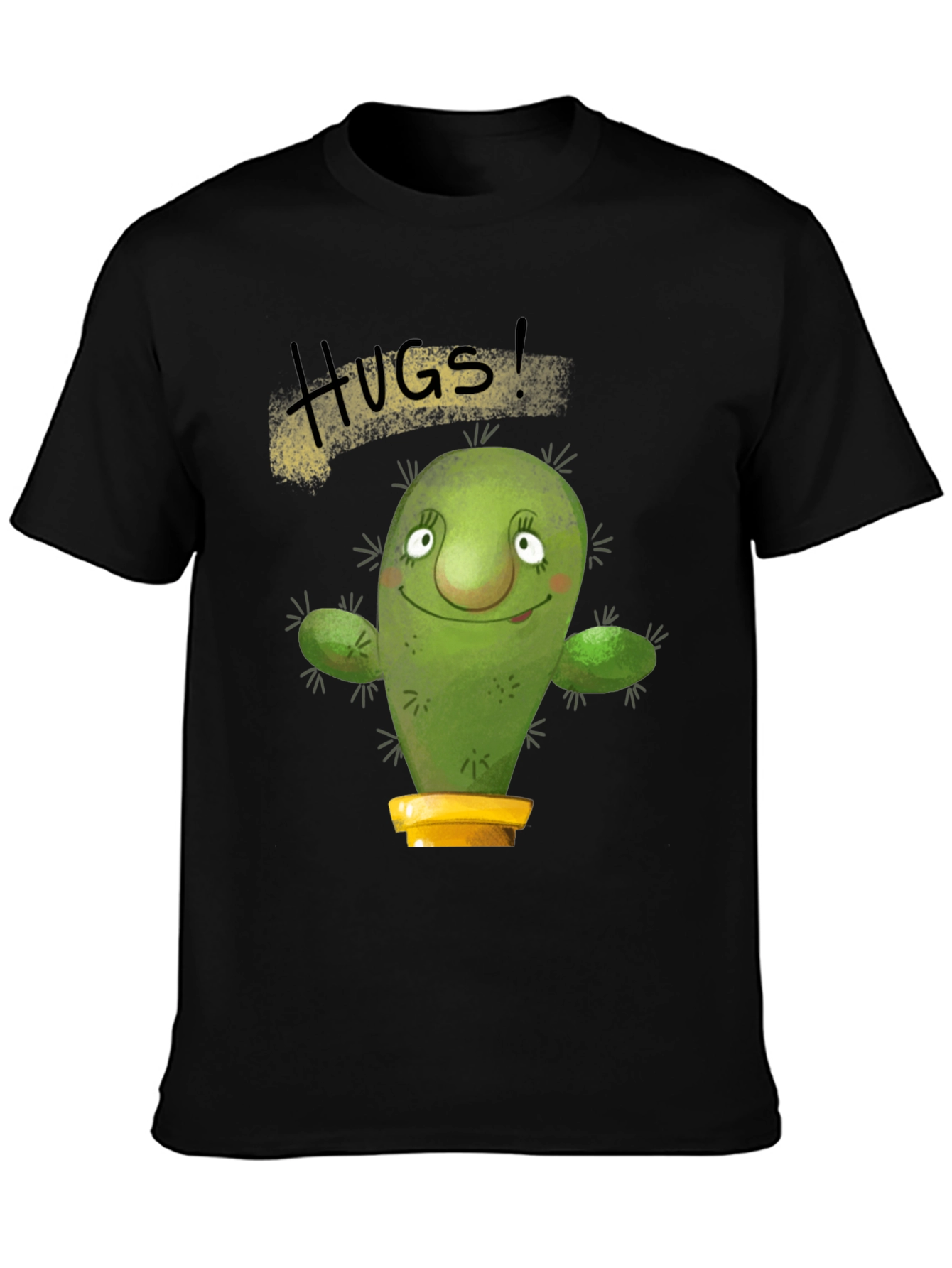 Hugs Cactus Black T-Shirt Novelty Graphic Tee