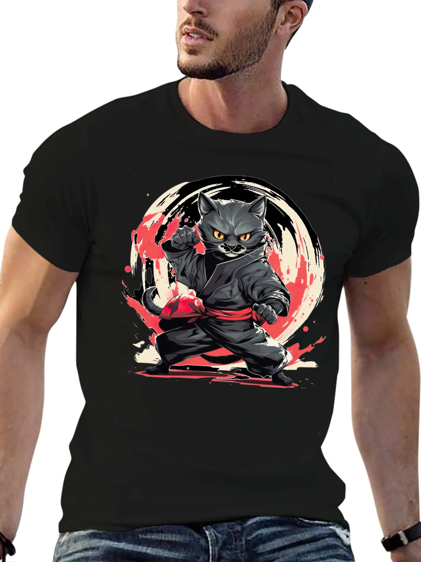 Ninja Cat T-Shirt - Black Cotton Tee