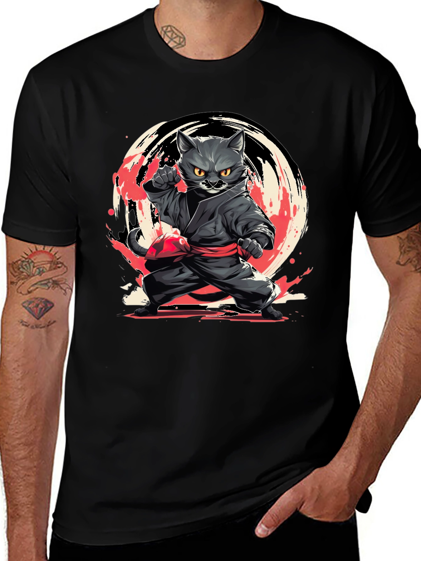 Ninja Cat T-Shirt - Black Cotton Tee