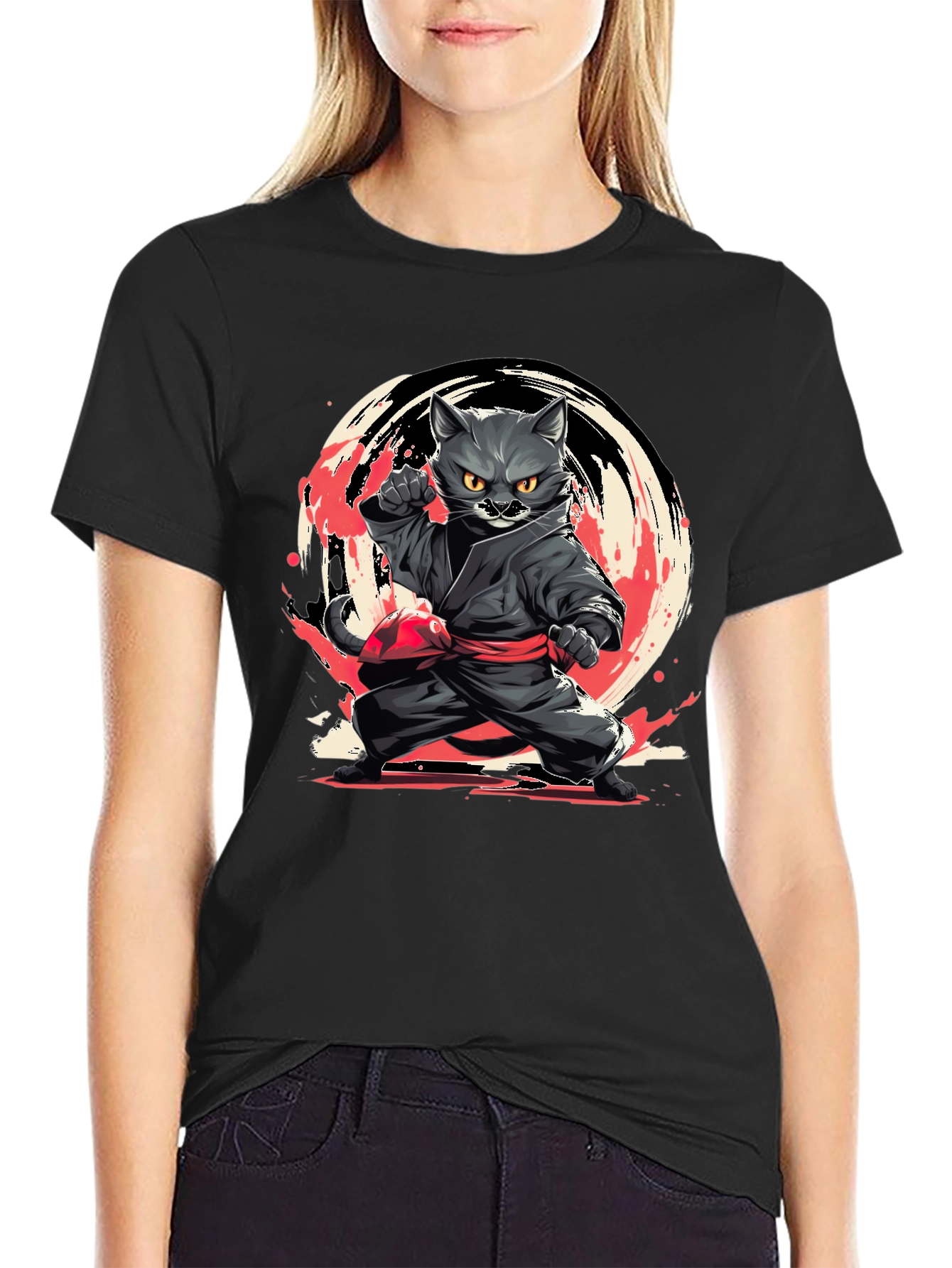 Ninja Cat T-Shirt - Black Cotton Tee