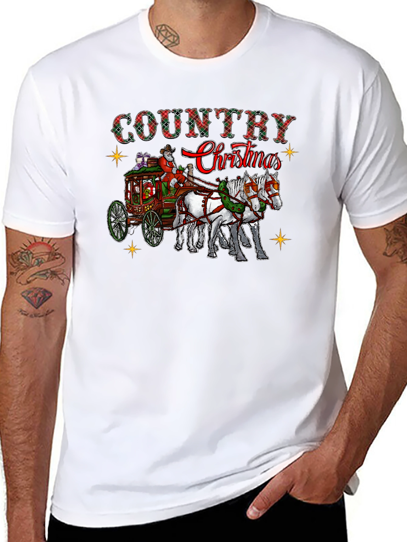 Country Christmas Santa Horse Drawn Carriage T-Shirt